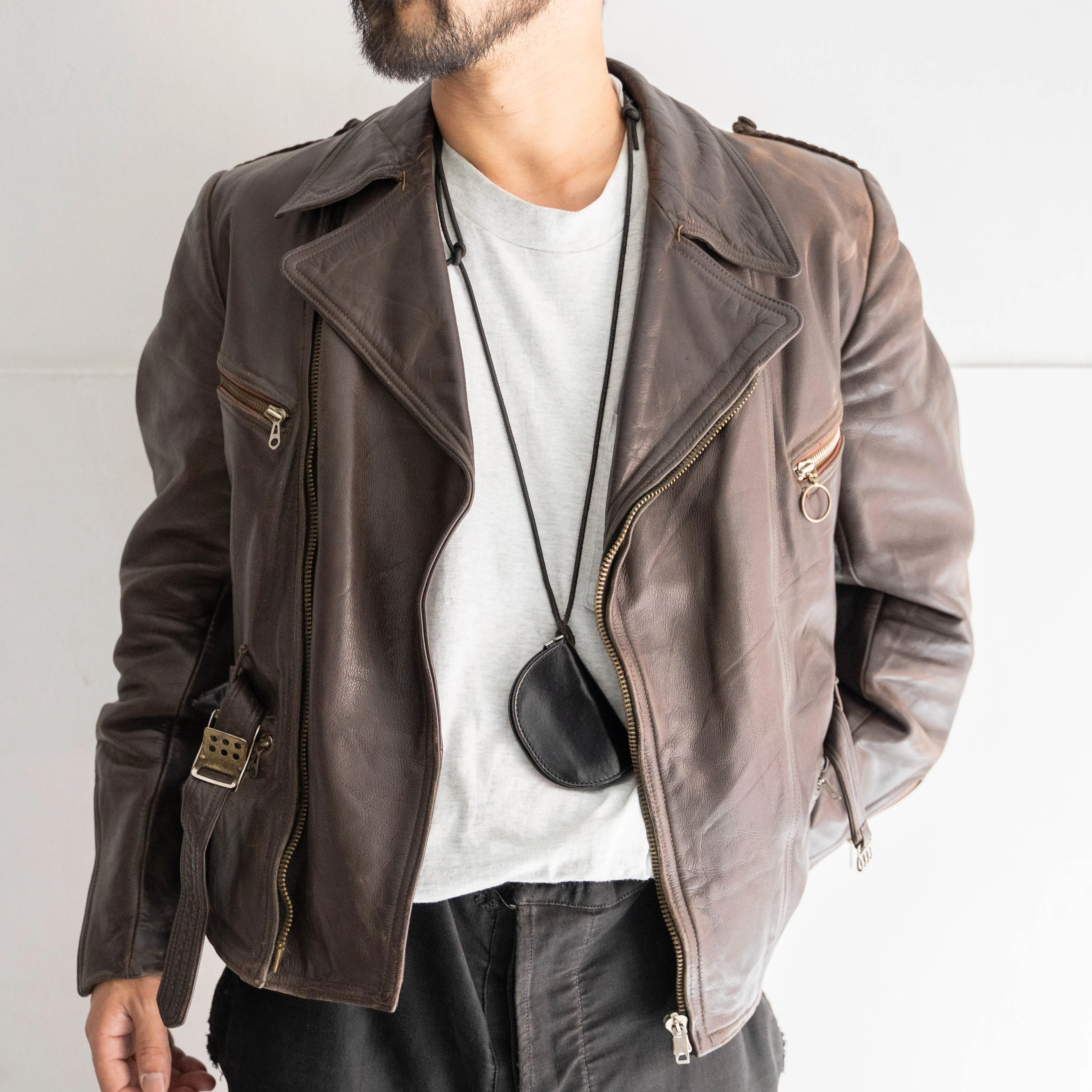 1960-70s Germany motorcycle brown leather short jacket 'with four pocket'