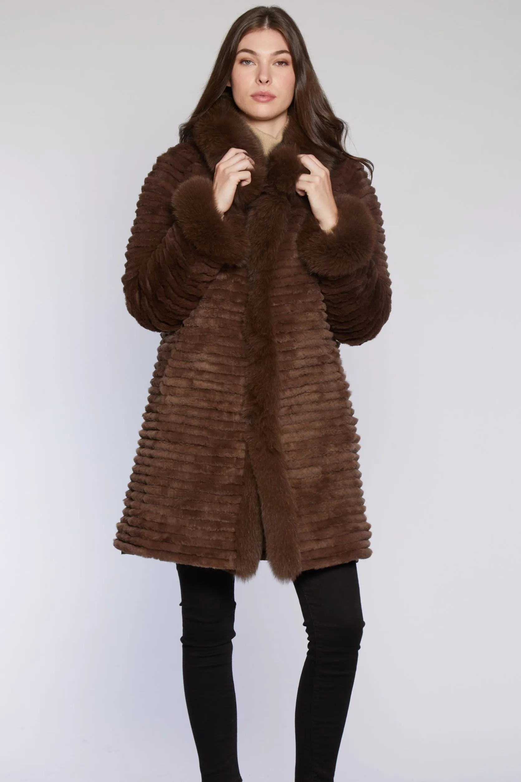 #2243 Fox-Trimmed Coat Reverses to Layered Sheared Rabbit  Reduced  $245