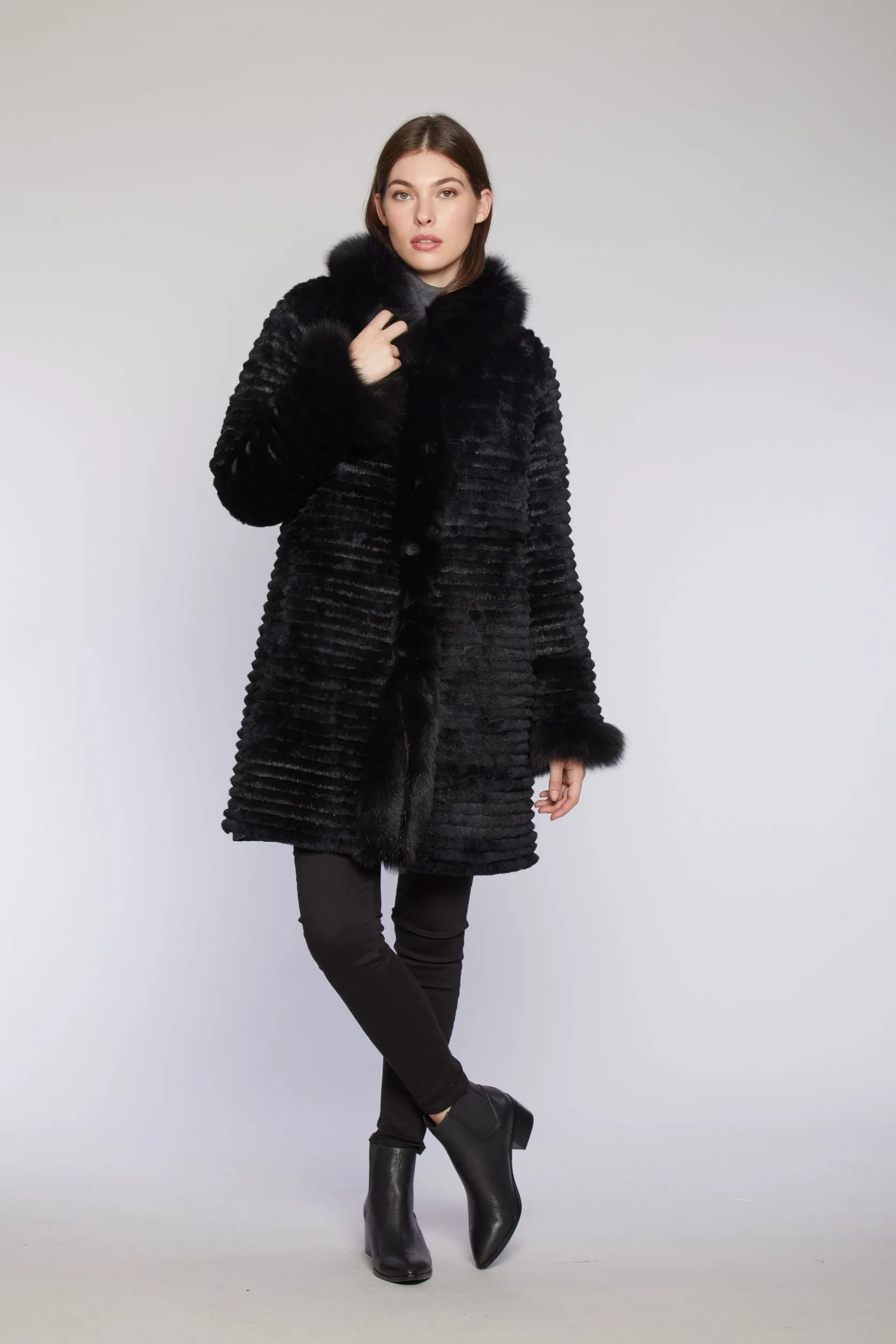 #2243 Fox-Trimmed Coat Reverses to Layered Sheared Rabbit  Reduced  $245