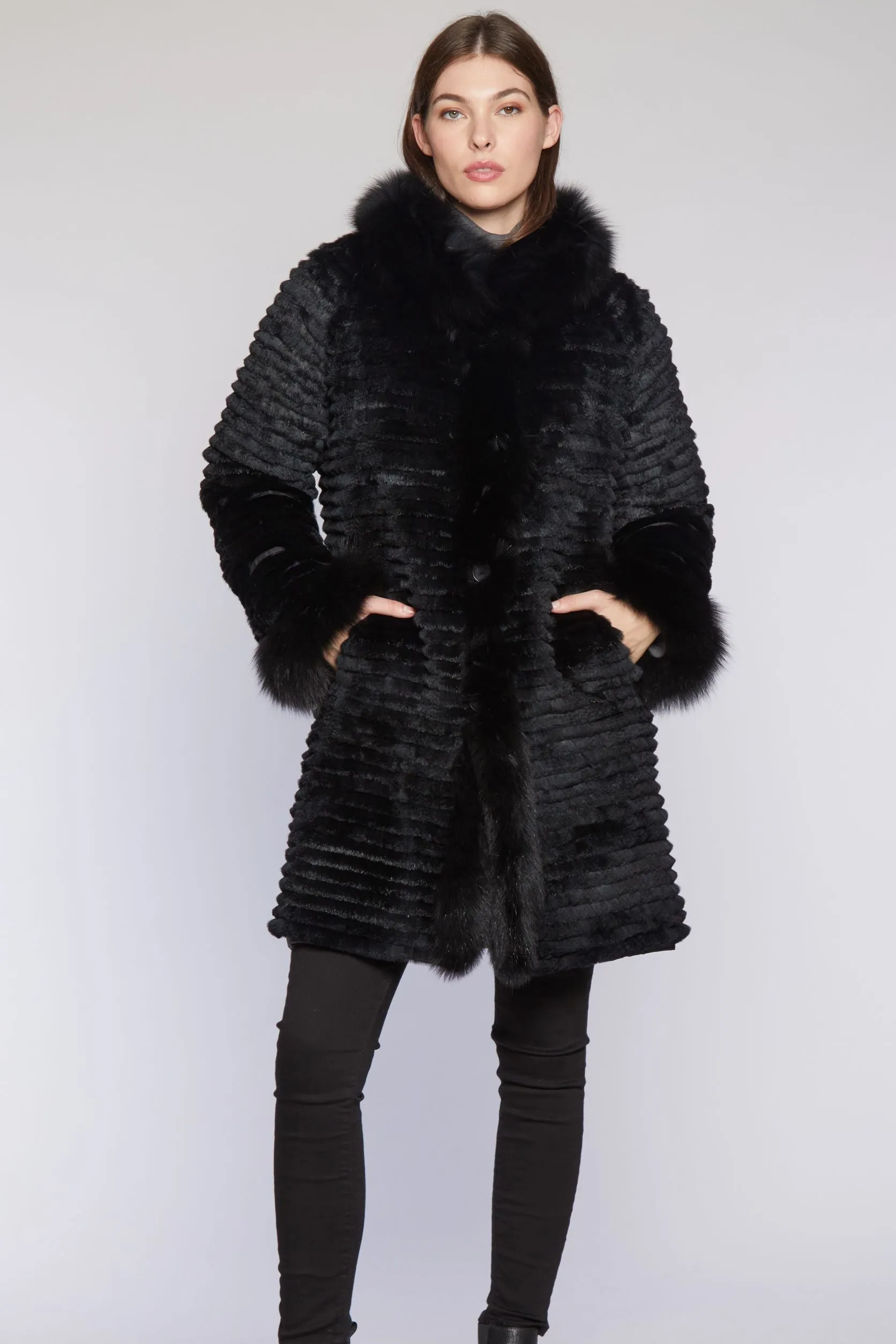 #2243 Fox-Trimmed Coat Reverses to Layered Sheared Rabbit  Reduced  $245