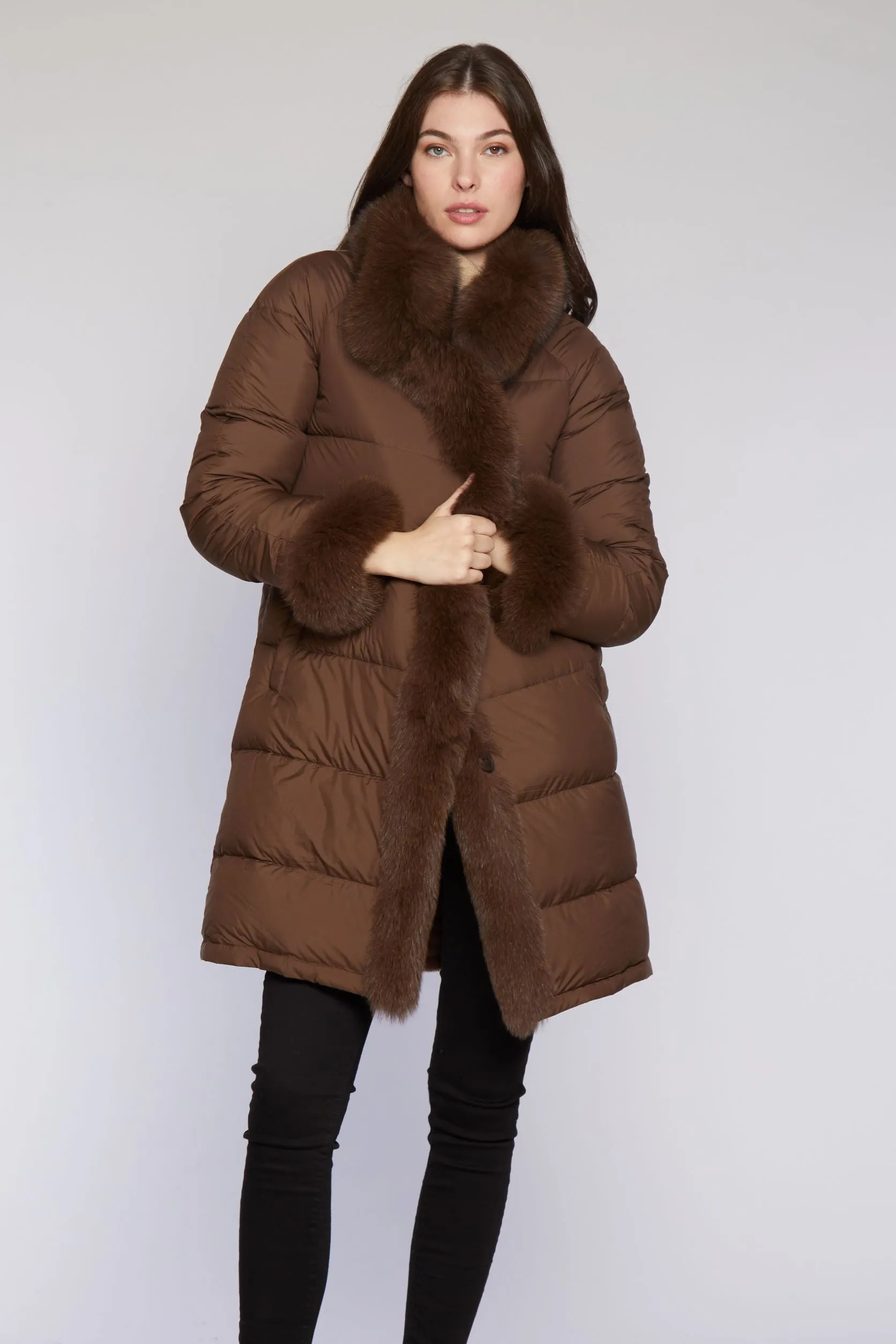 #2243 Fox-Trimmed Coat Reverses to Layered Sheared Rabbit  Reduced  $245