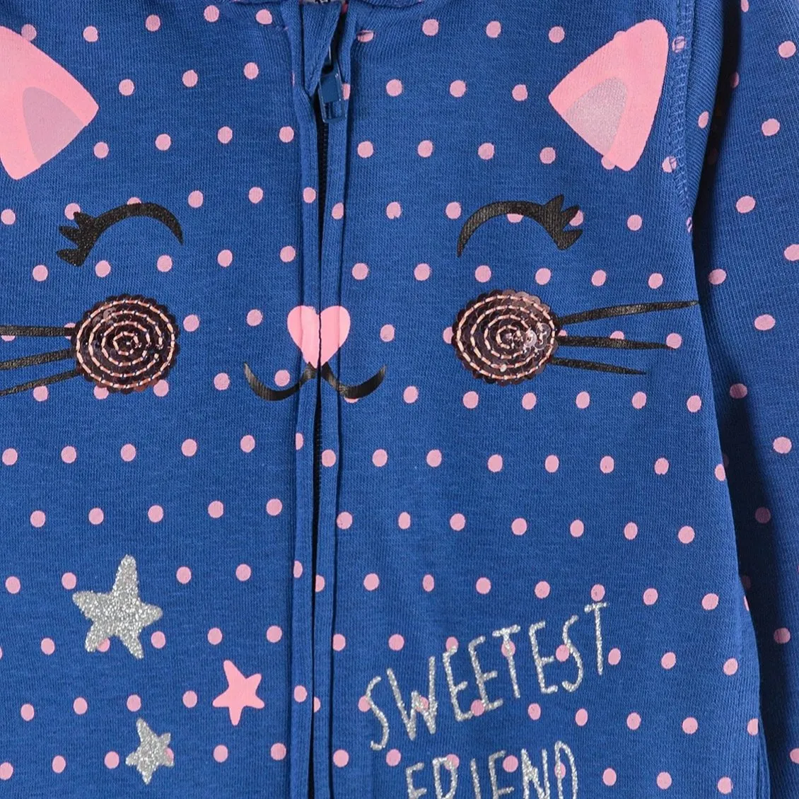 5.10.15 Pink Dots Cat Face Blue Zipper Hoodie 687