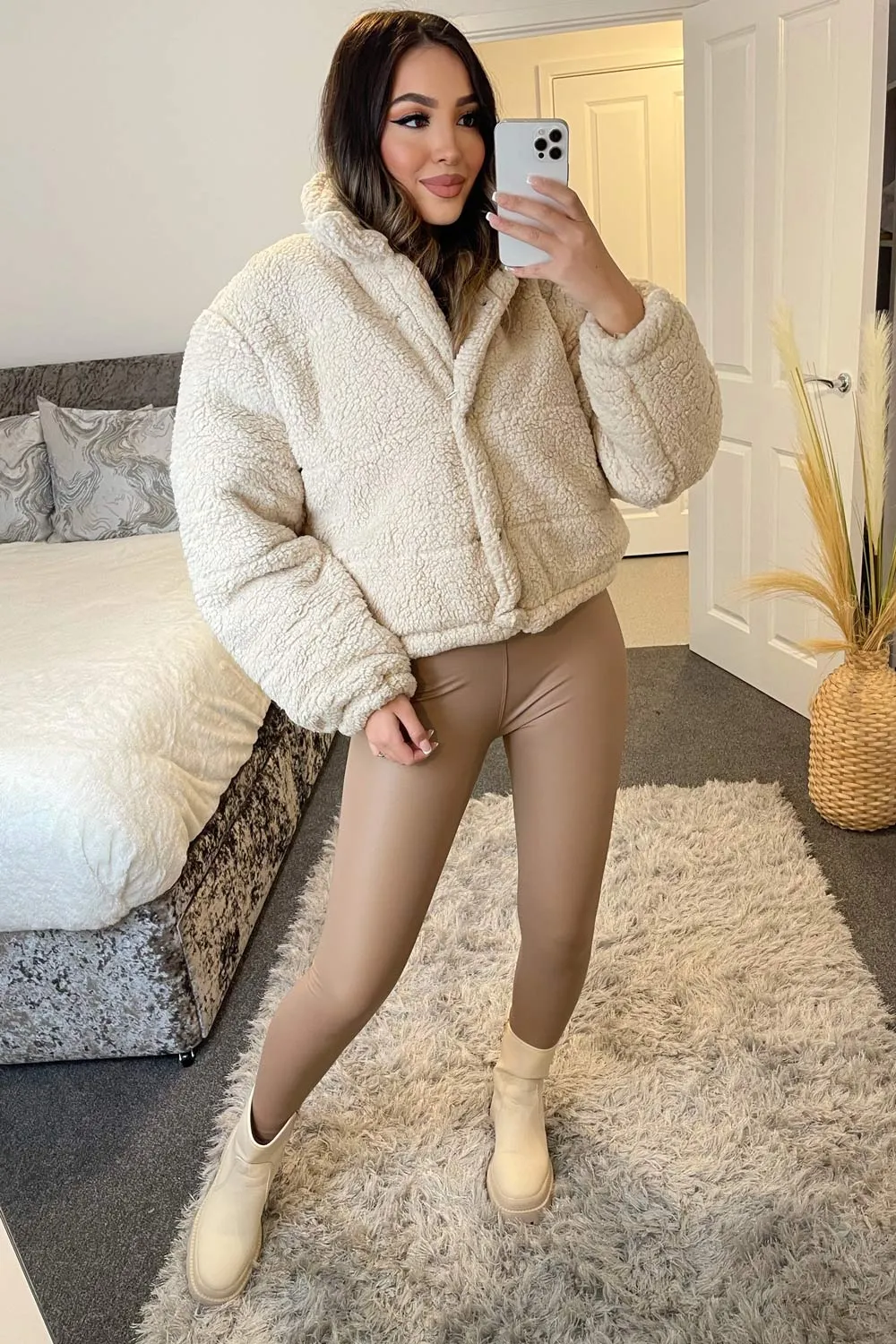 Ally Cream Teddy Panelled Oversized Jacket