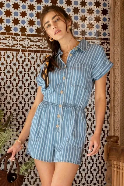 Arianna Striped Denim Romper