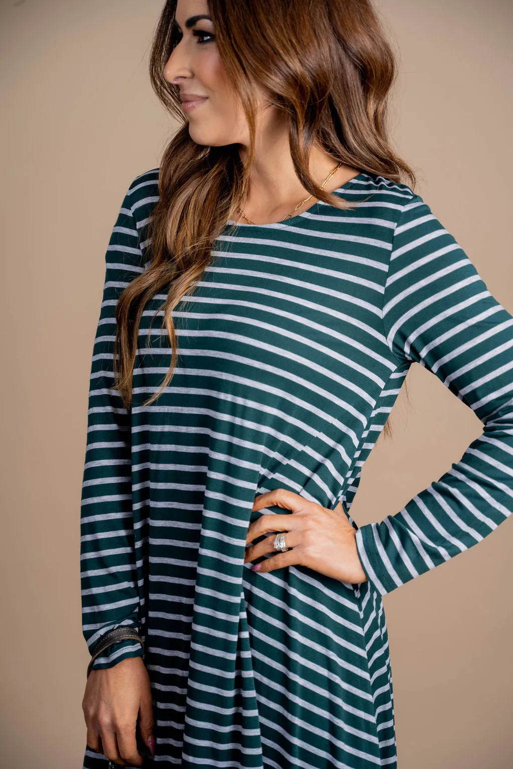 Basic Striped Long Sleeve Dress