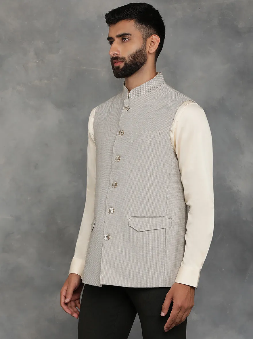 Beige Checked Regular Fit Modi Jacket | JadeBlue