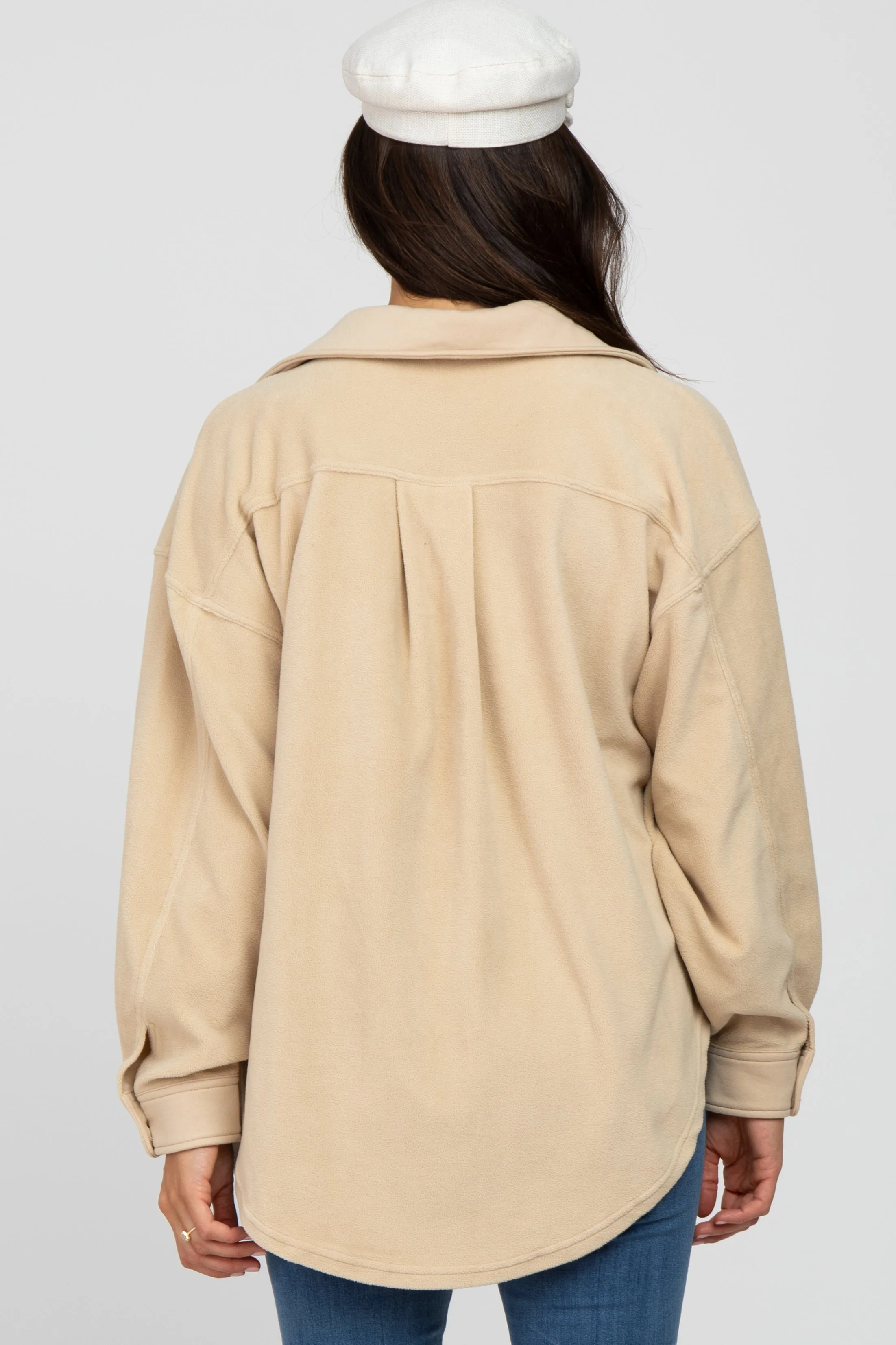 Beige Fleece Button Down Oversized Jacket