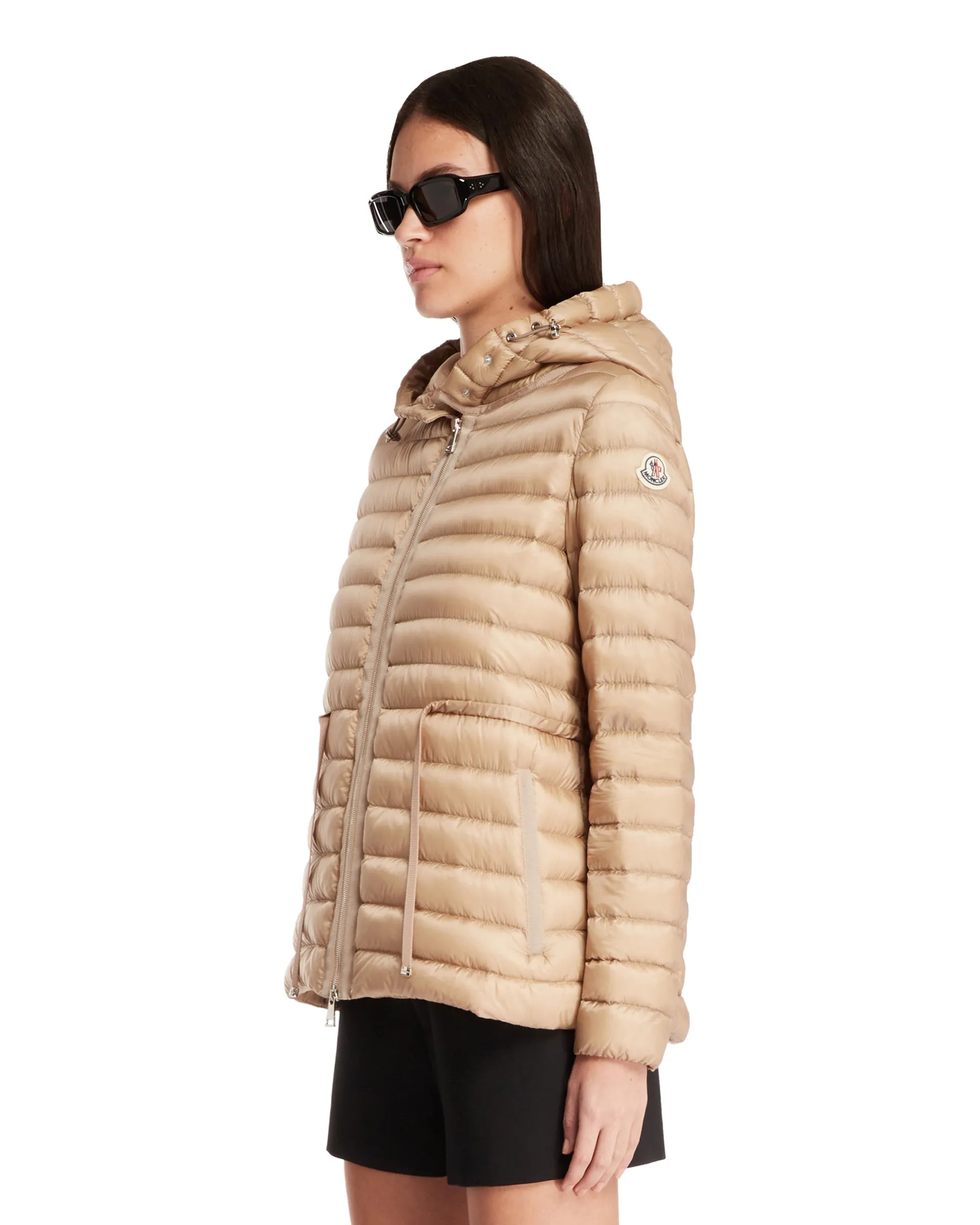 Beige Raie Short Down Jacket