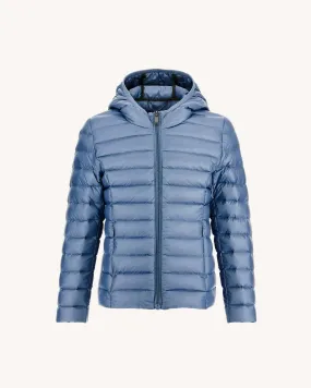 Blue washed Carla kid's lightweight hooded puffer jacket