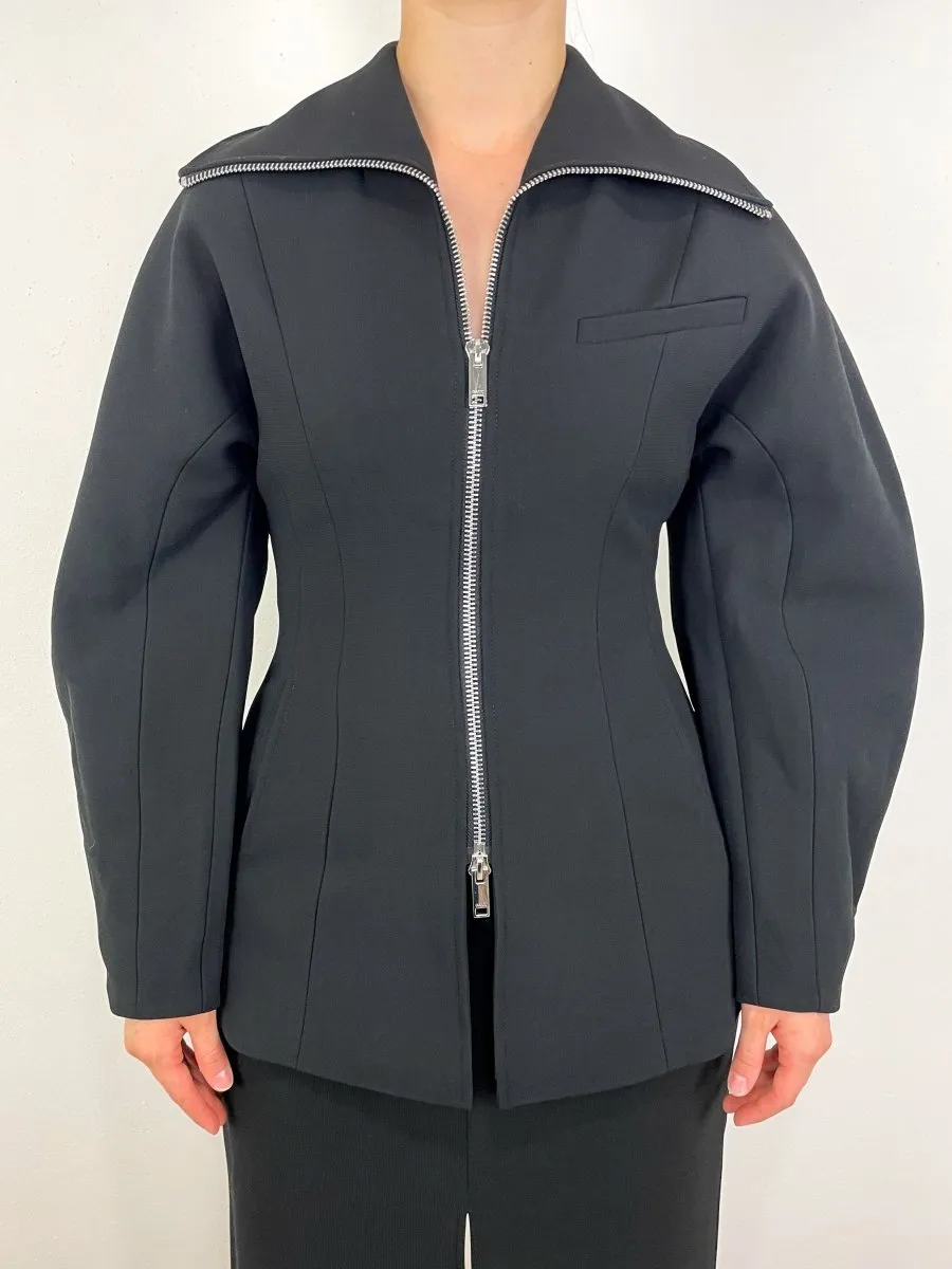 Bonded Crepe Curve Sleeve Jacket in Black