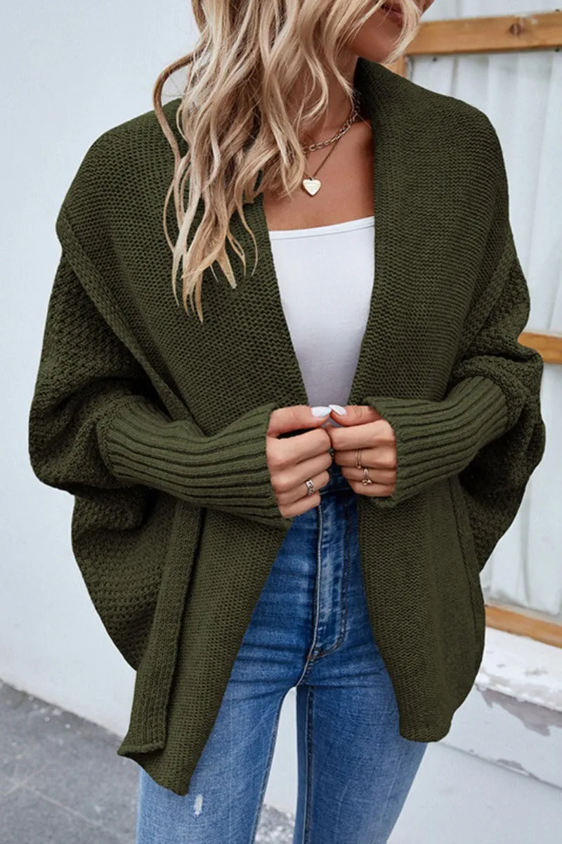 Brielle Open Front Batwing Sleeve Cardigan - Khaki - SOLD OUT