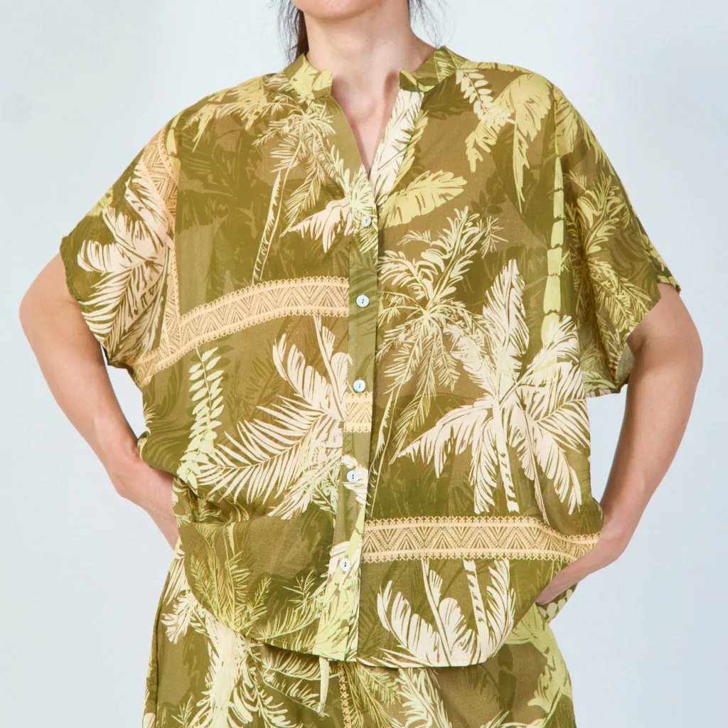 Button-down shirt with tropical leaf print wholesale