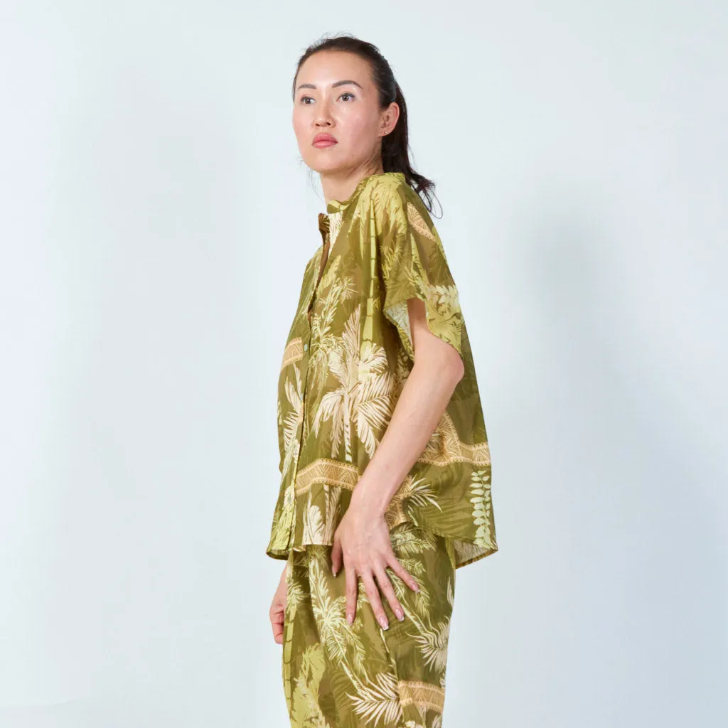 Button-down shirt with tropical leaf print wholesale