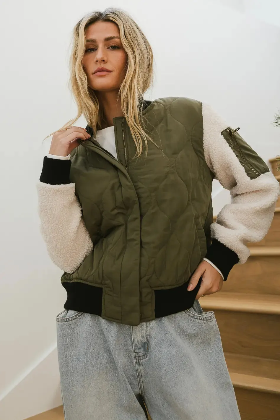 Catching Feelings Bomber Jacket in Olive