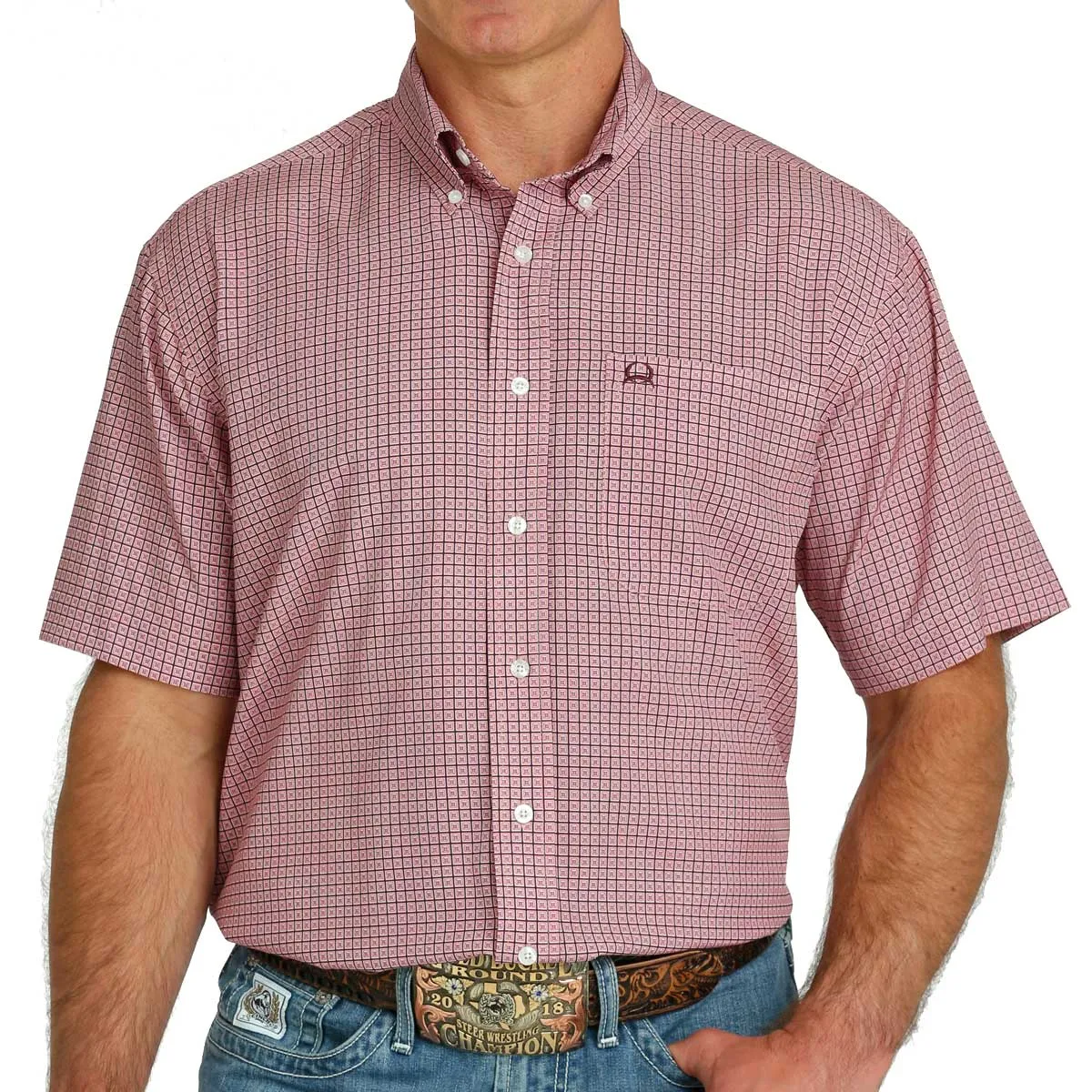 Cinch Men's ArenaFlex Button-Down Short Sleeve Shirt - Pink