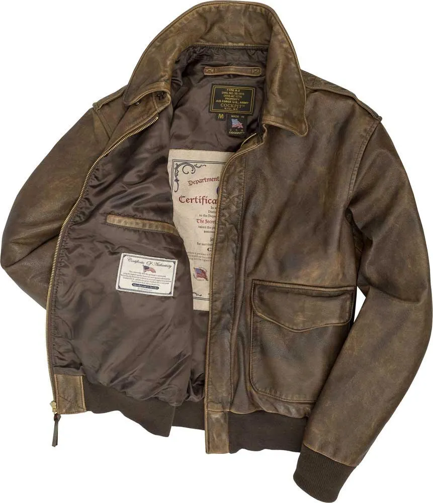 Cockpit USA Mens Mustang Vintage A-2 Leather Flight Jacket