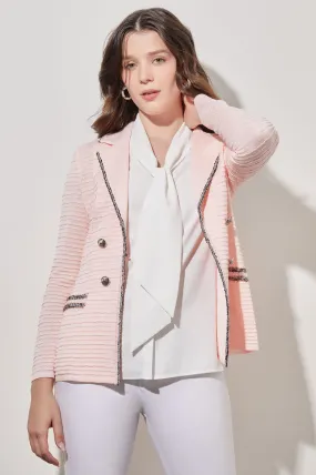 Contrast Trim Textured Knit Jacket, Pink Satin