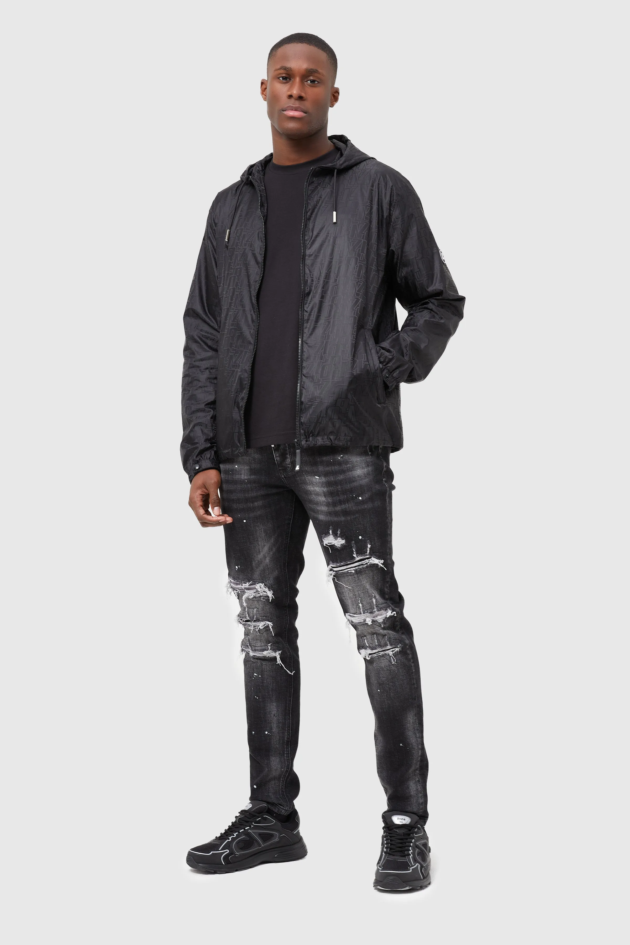 DAVOS JACQUARD WINDBREAKER - BLACK