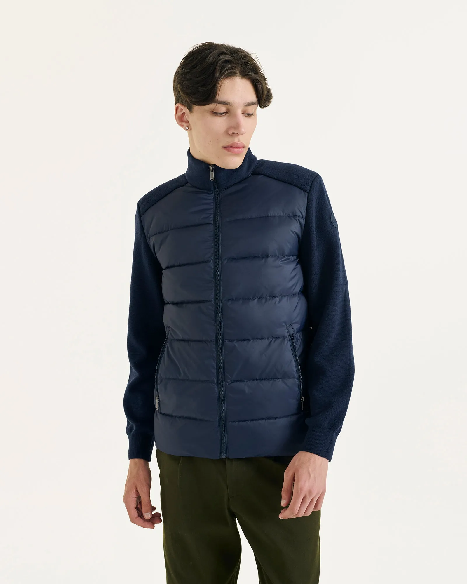 Fargo bi-material knit down jacket Navy