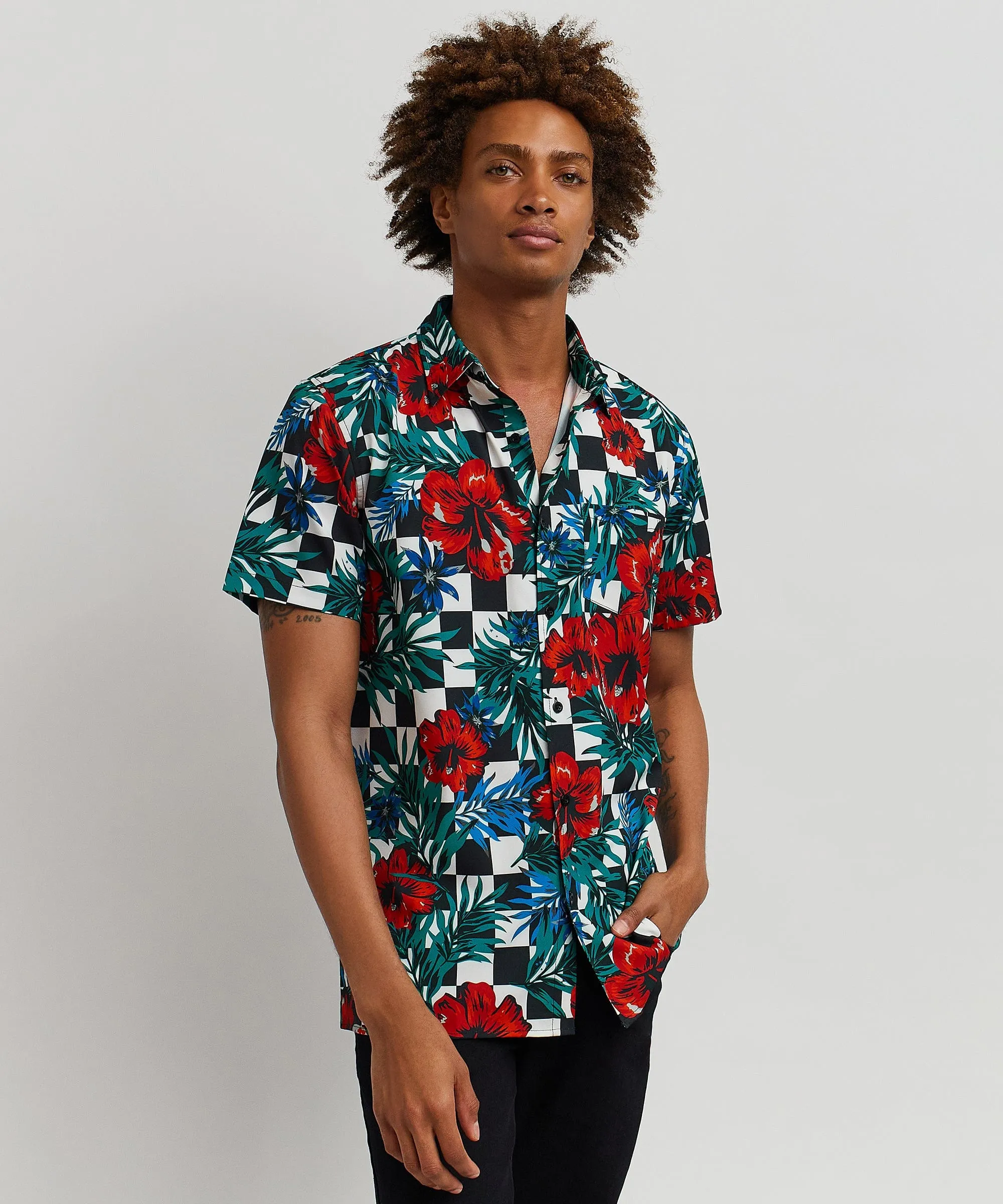 Floral Check Print Short Sleeve Shirt