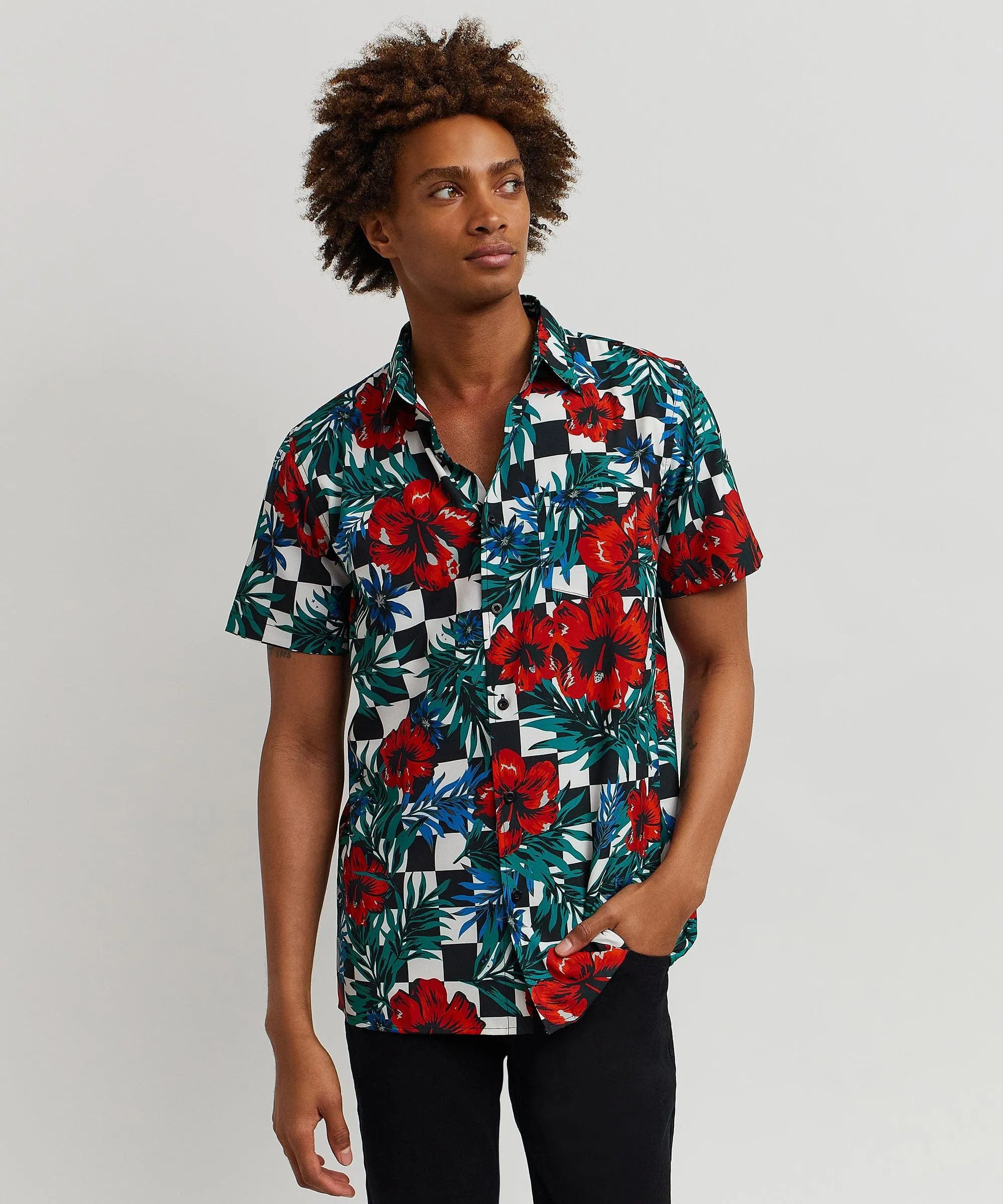 Floral Check Print Short Sleeve Shirt