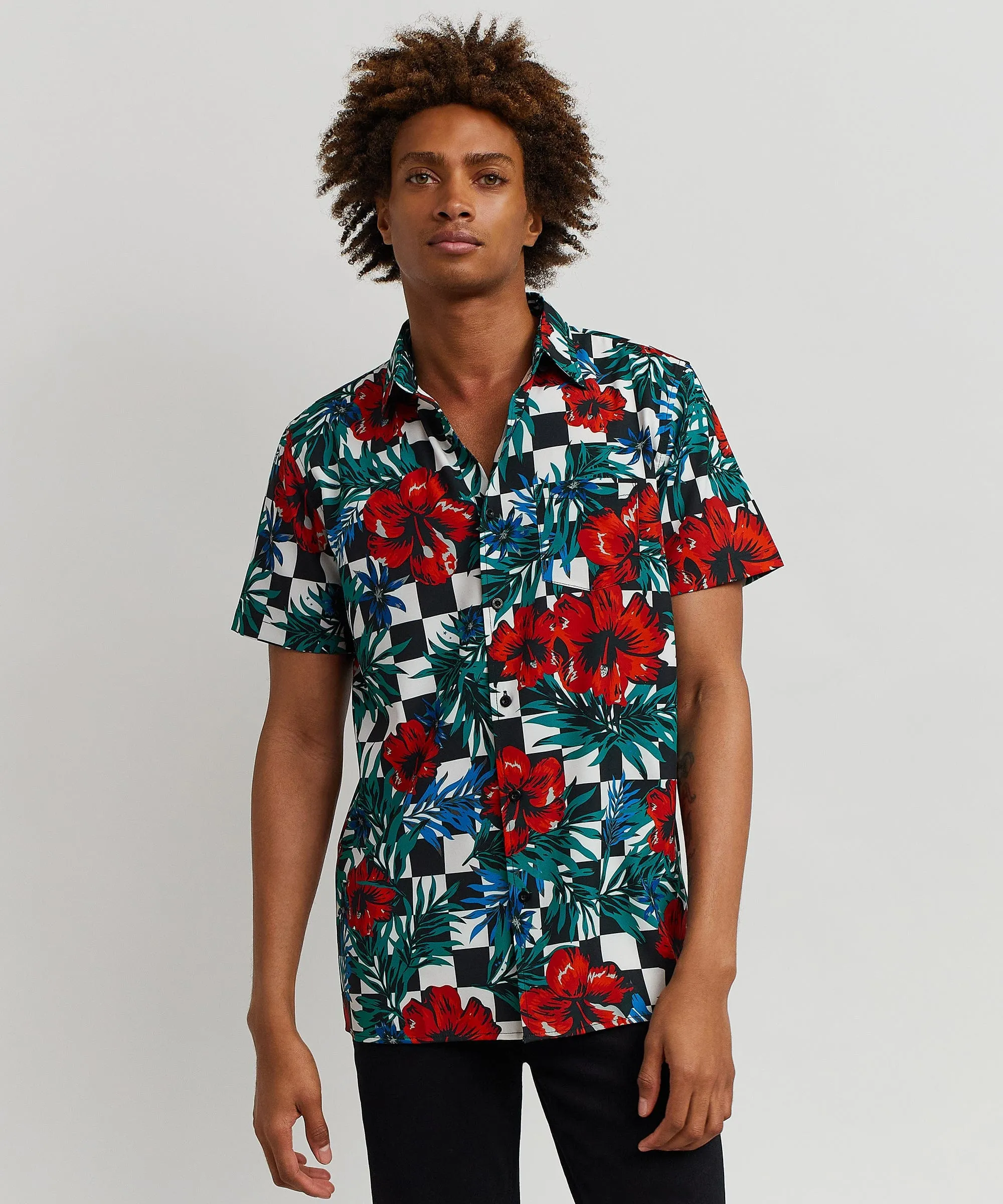 Floral Check Print Short Sleeve Shirt