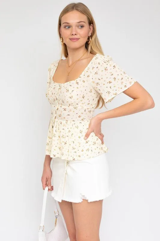 Floral Sweetheart Neckline Top