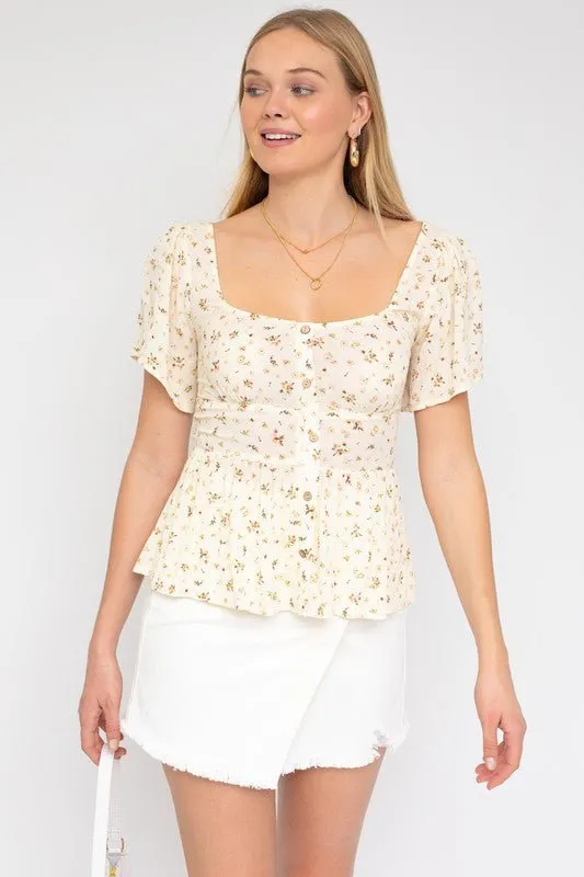 Floral Sweetheart Neckline Top