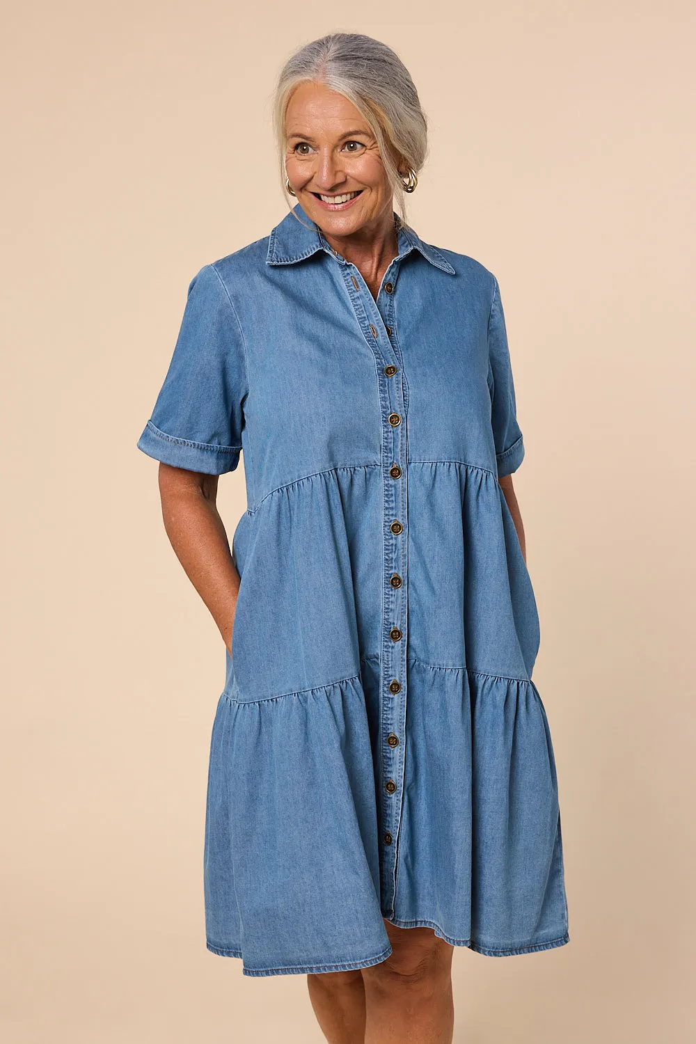 Ginette Chambray Dress in Light Wash