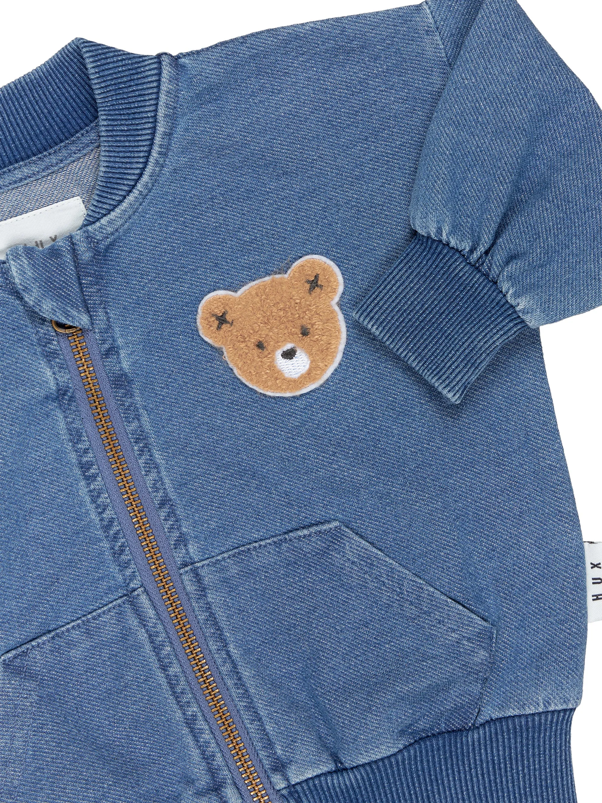 HUX BEAR KNIT DENIM BOMBER JACKET