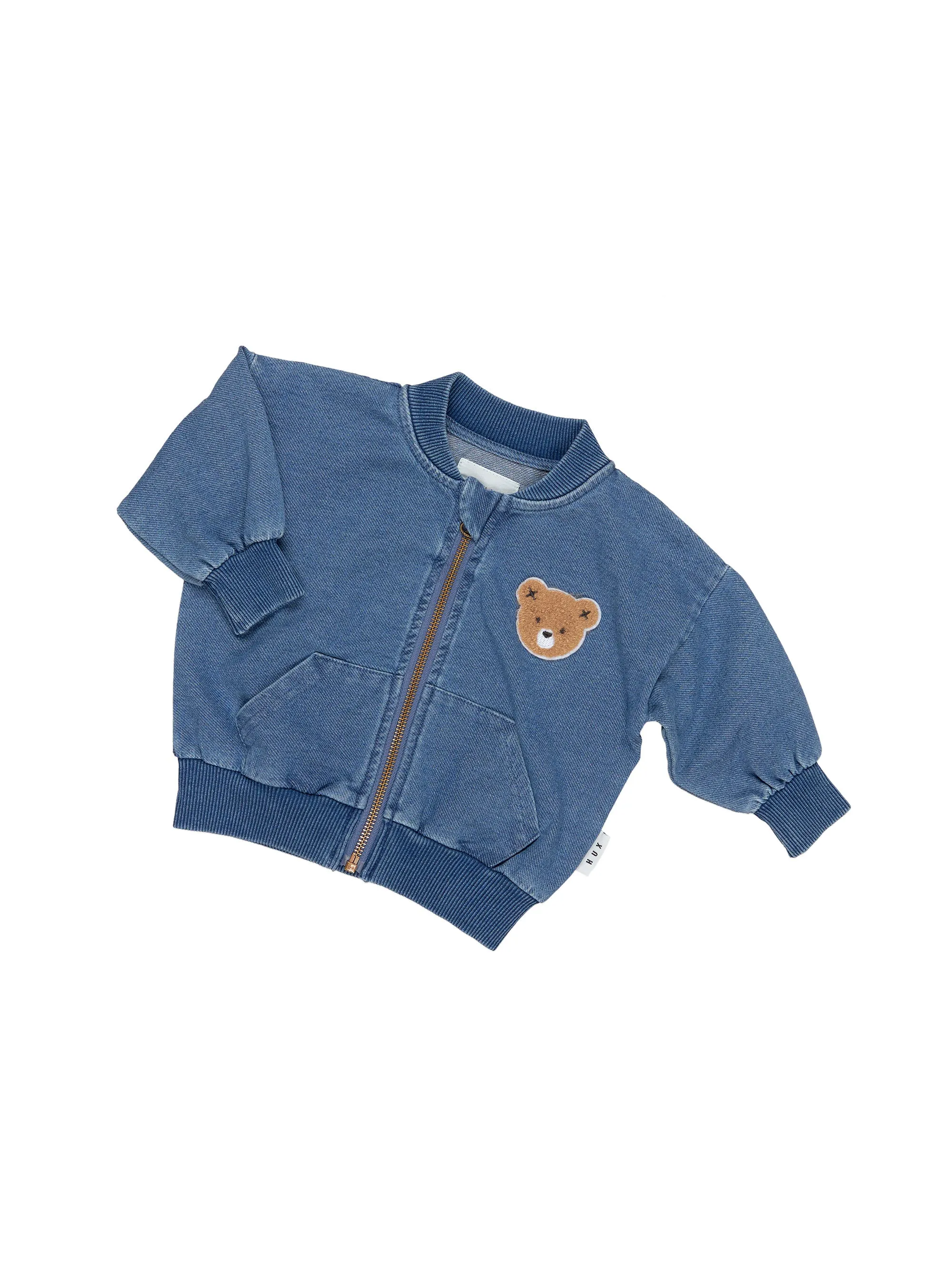 HUX BEAR KNIT DENIM BOMBER JACKET