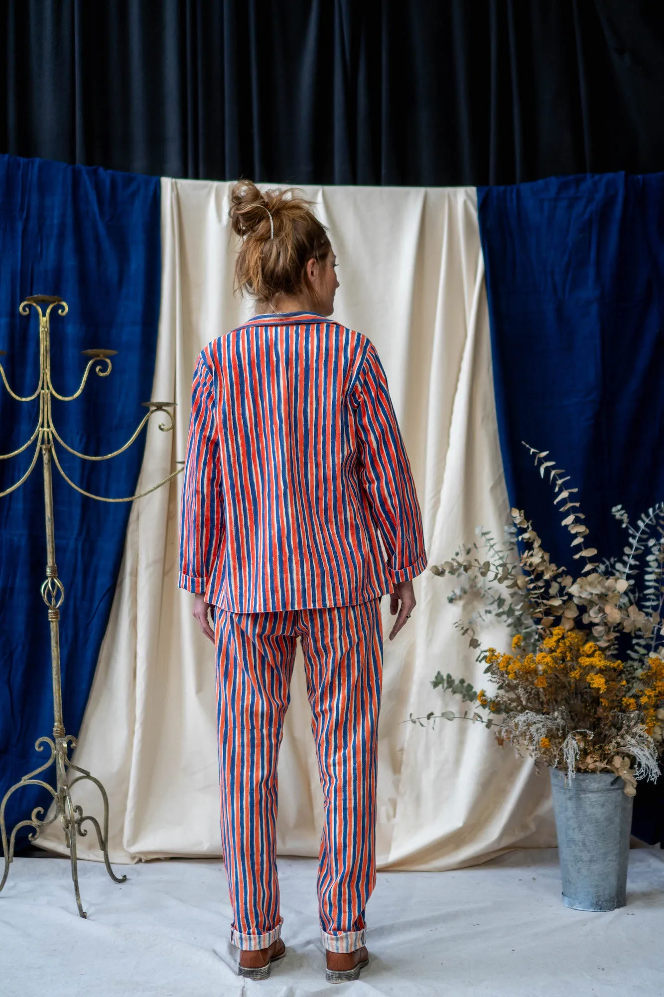 Jacket - Blue and Orange Stripe Print