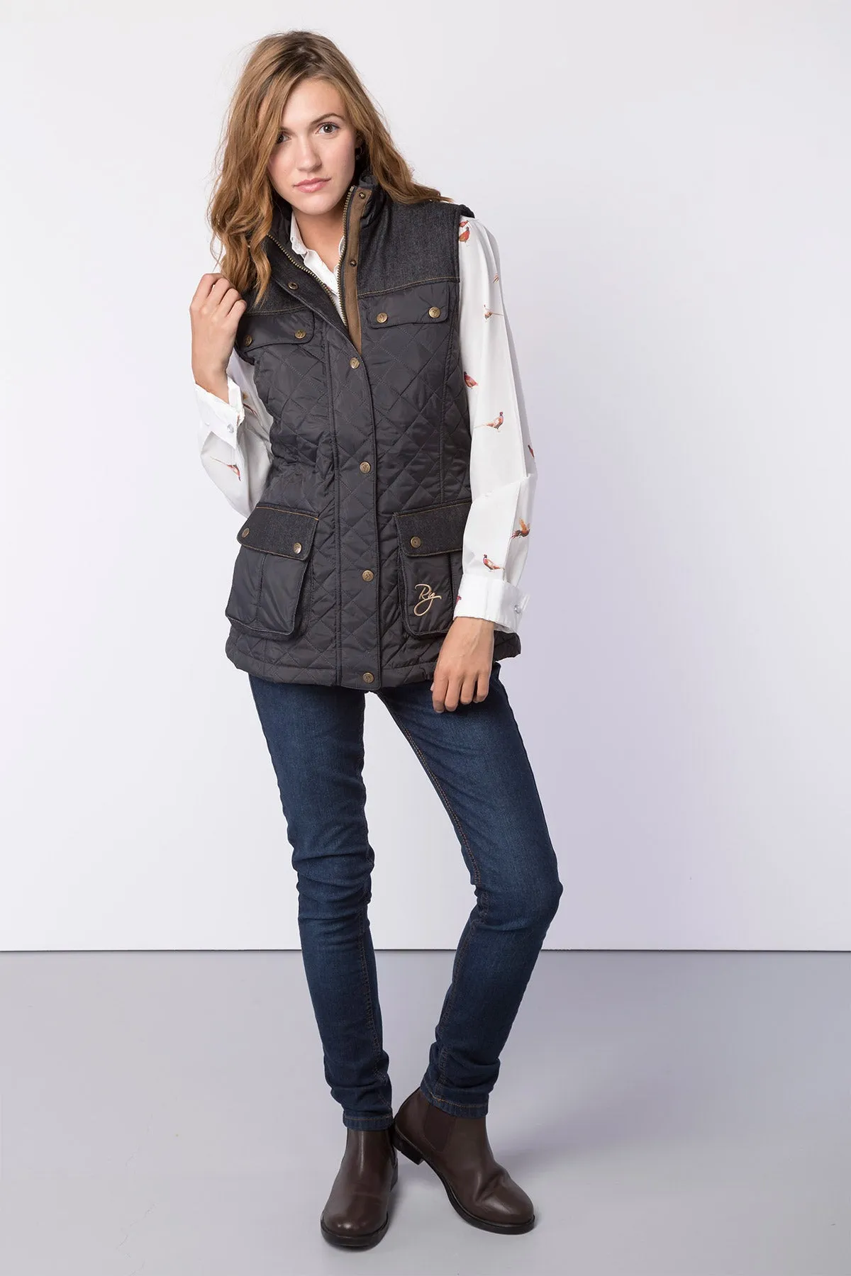 Ladies Denim Trim Quilted Waistcoat