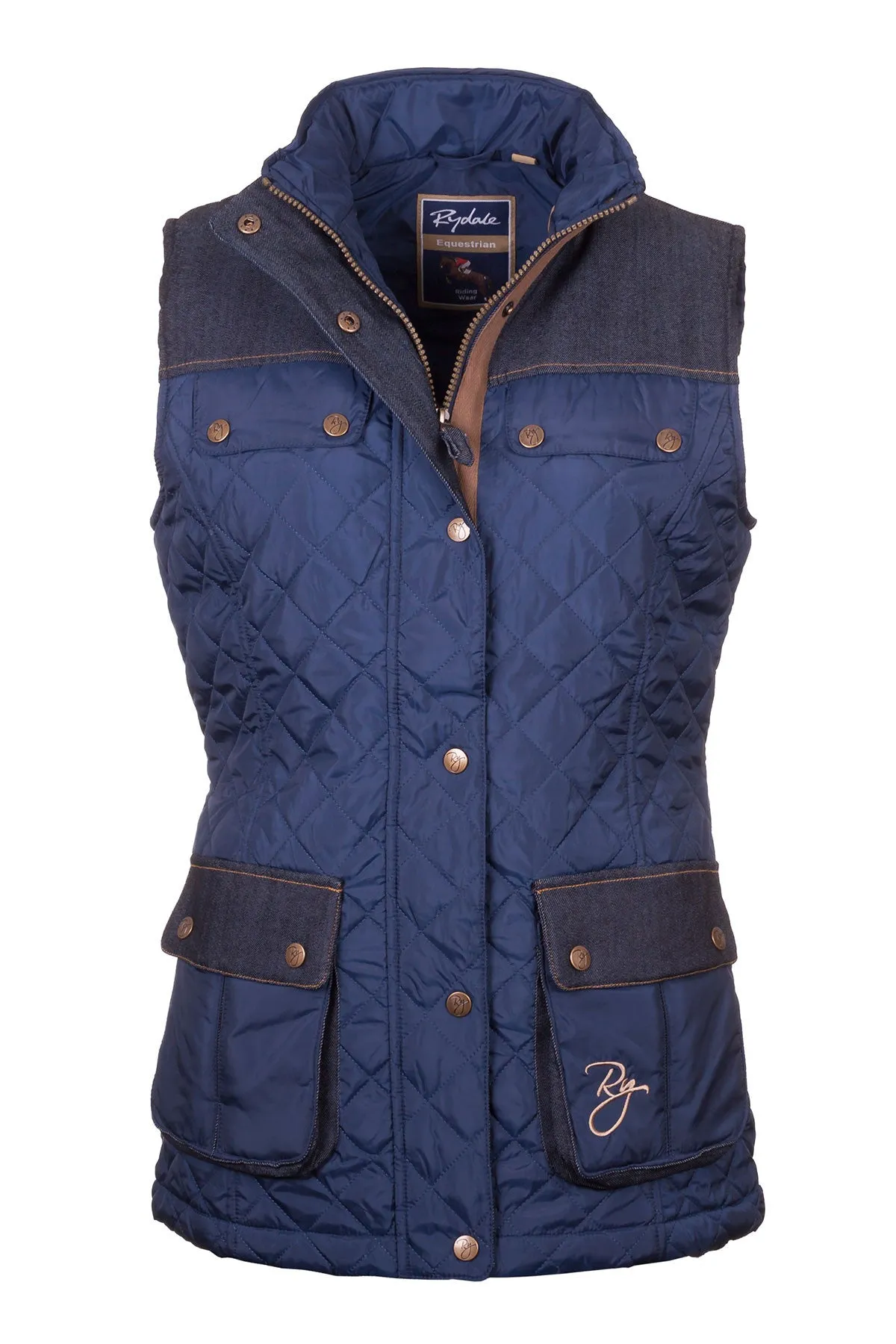 Ladies Denim Trim Quilted Waistcoat