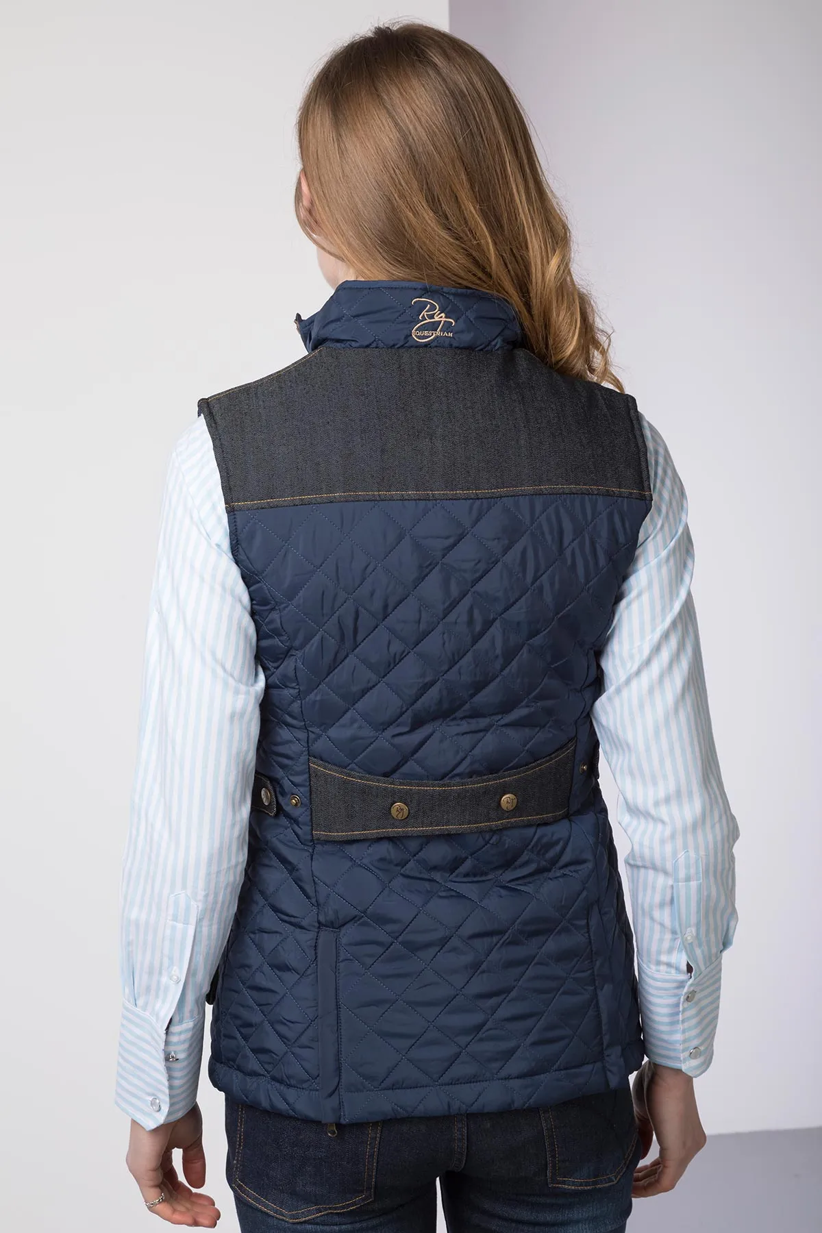 Ladies Denim Trim Quilted Waistcoat