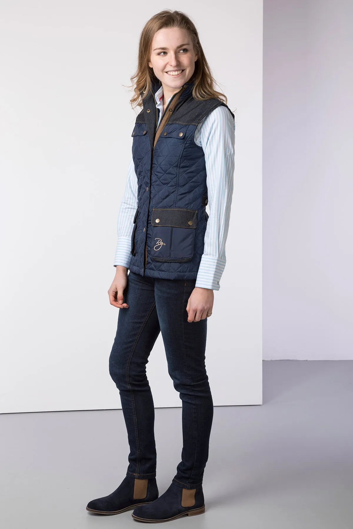 Ladies Denim Trim Quilted Waistcoat