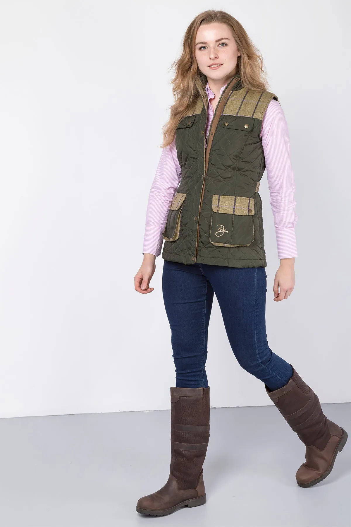 Ladies Tweed Trim Quilted Waistcoat