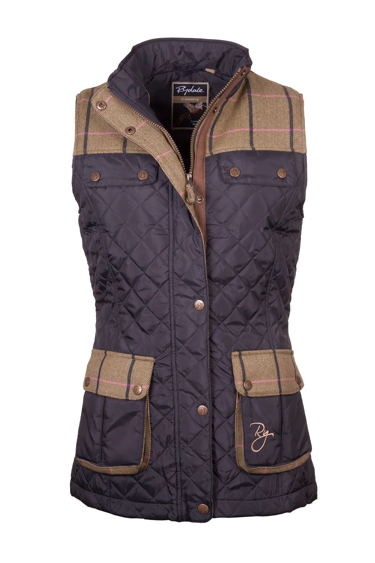 Ladies Tweed Trim Quilted Waistcoat