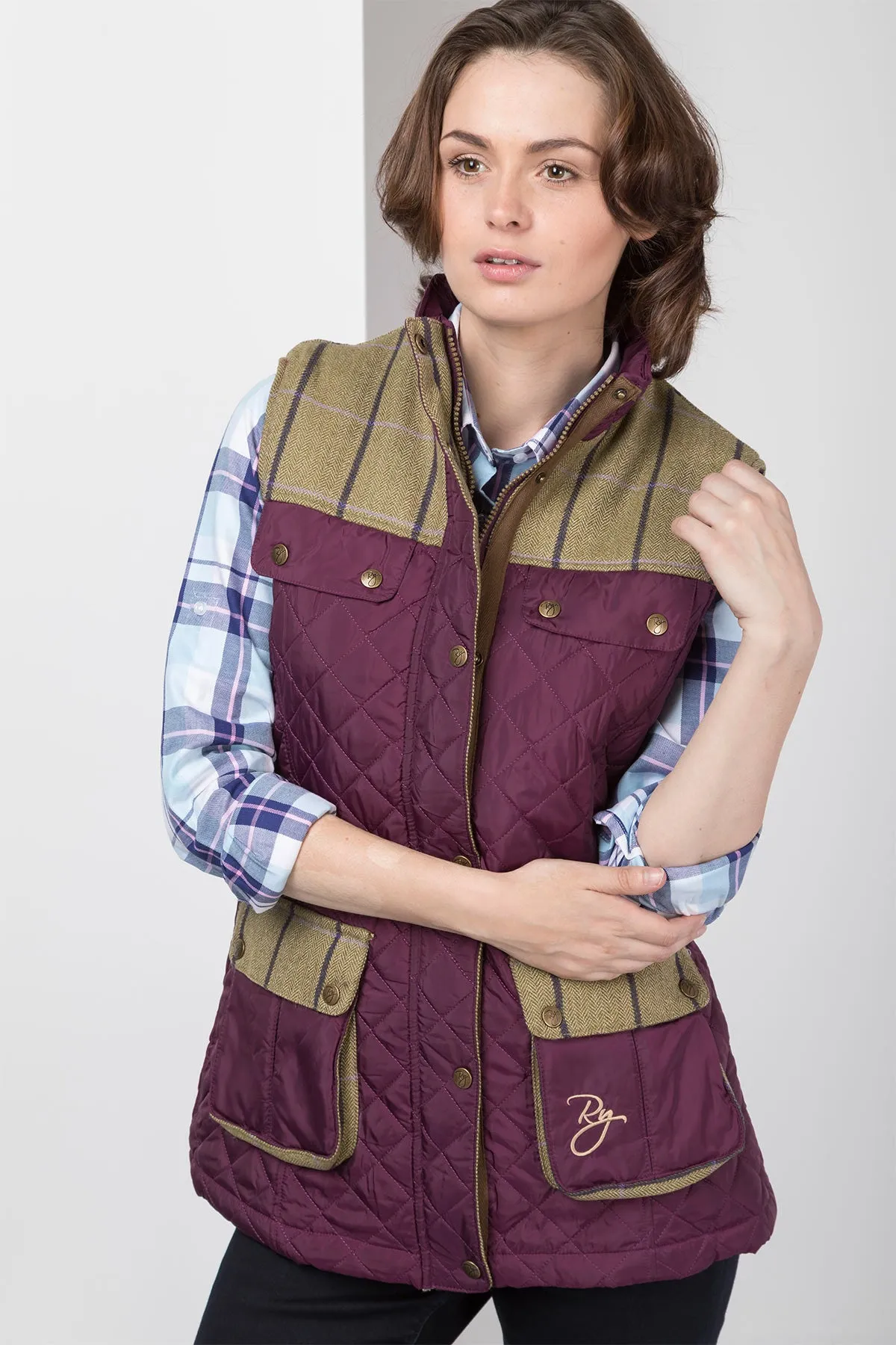 Ladies Tweed Trim Quilted Waistcoat