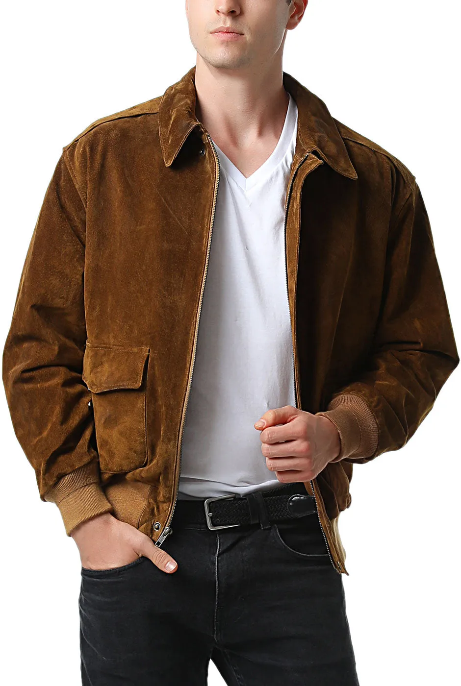 Landing Leathers Men Air Force A-2 Suede Leather Flight Bomber Jacket