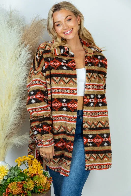 Long Sleeve Aztec Print Woven Jacket