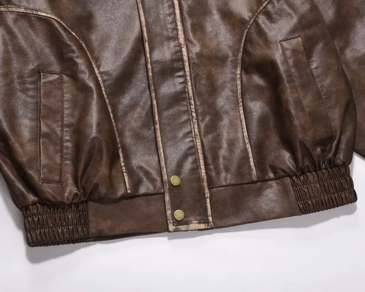 Male Vintage PU Leather Jacket Zip Jacket