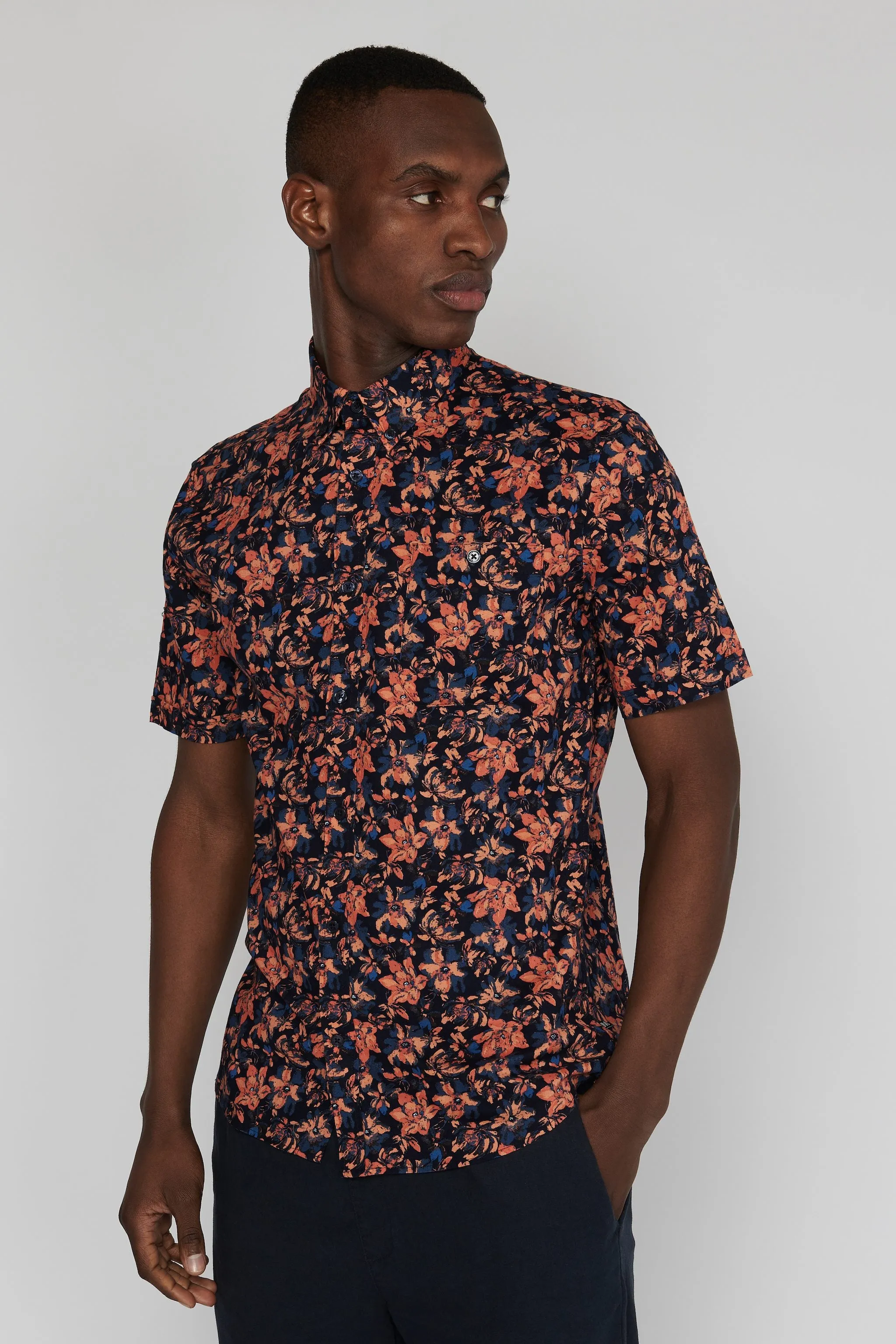 Matinique Floral Print Shirt Navy