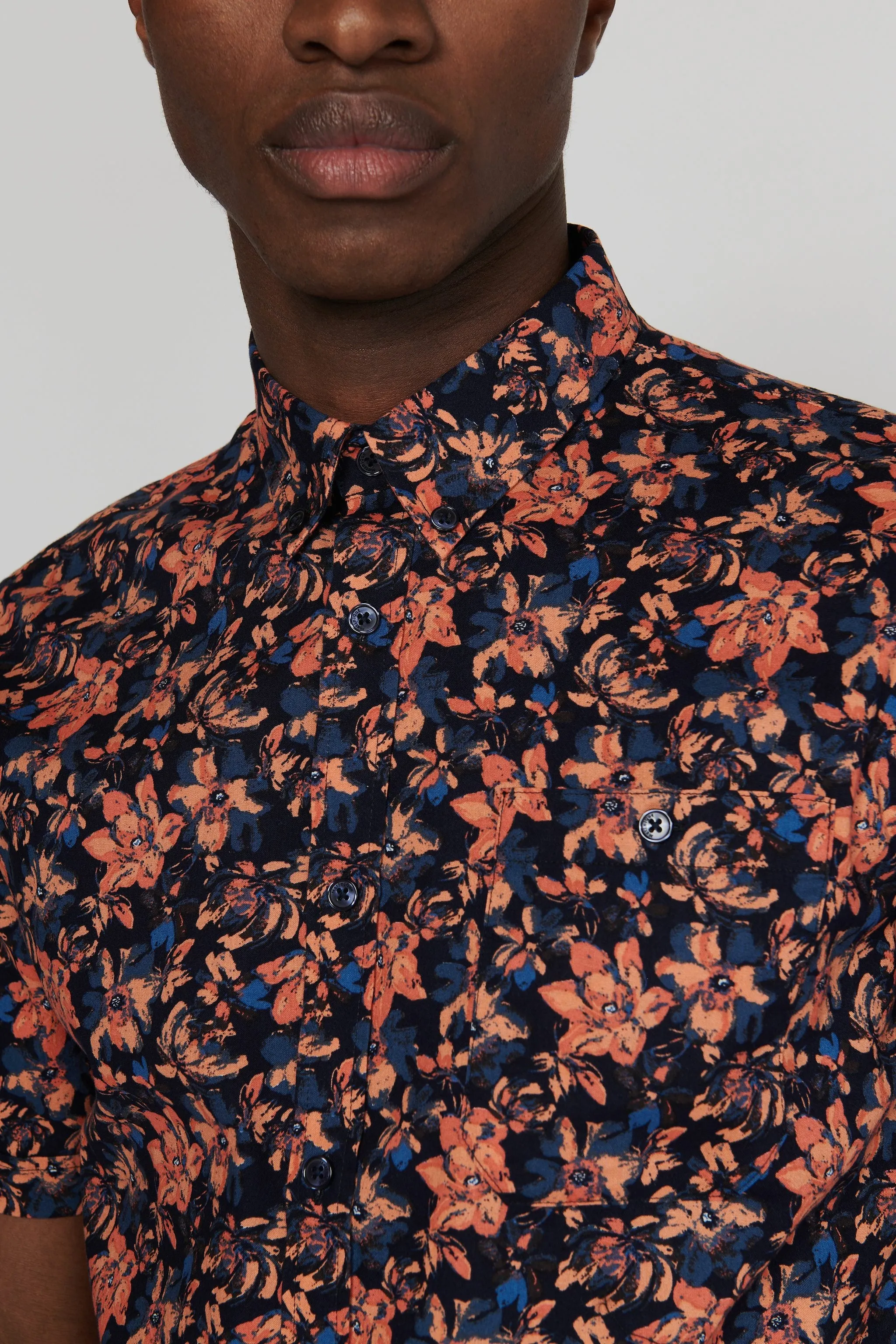 Matinique Floral Print Shirt Navy