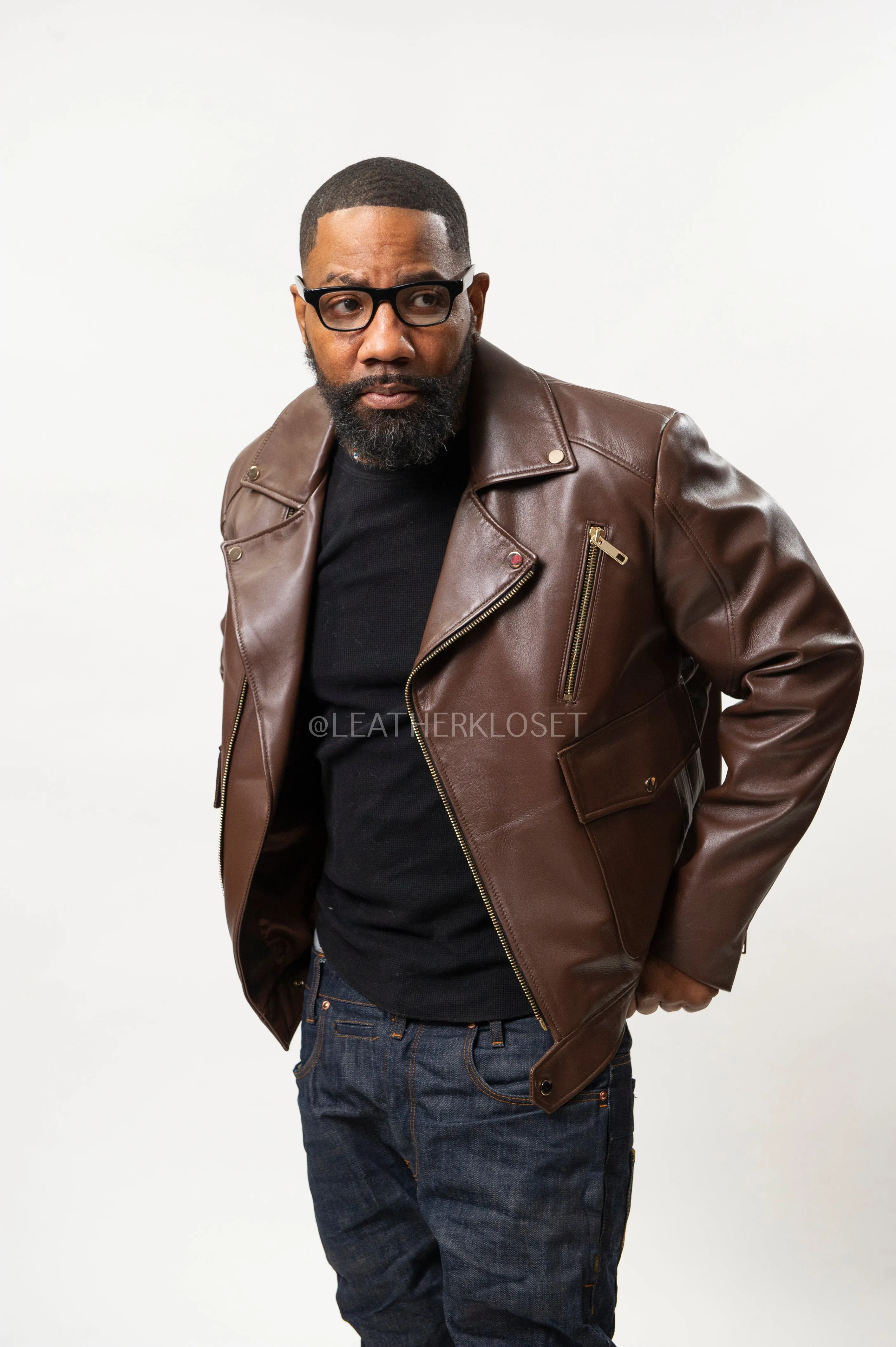 Men's Kai Classic Biker Leather Jacket [Brown]