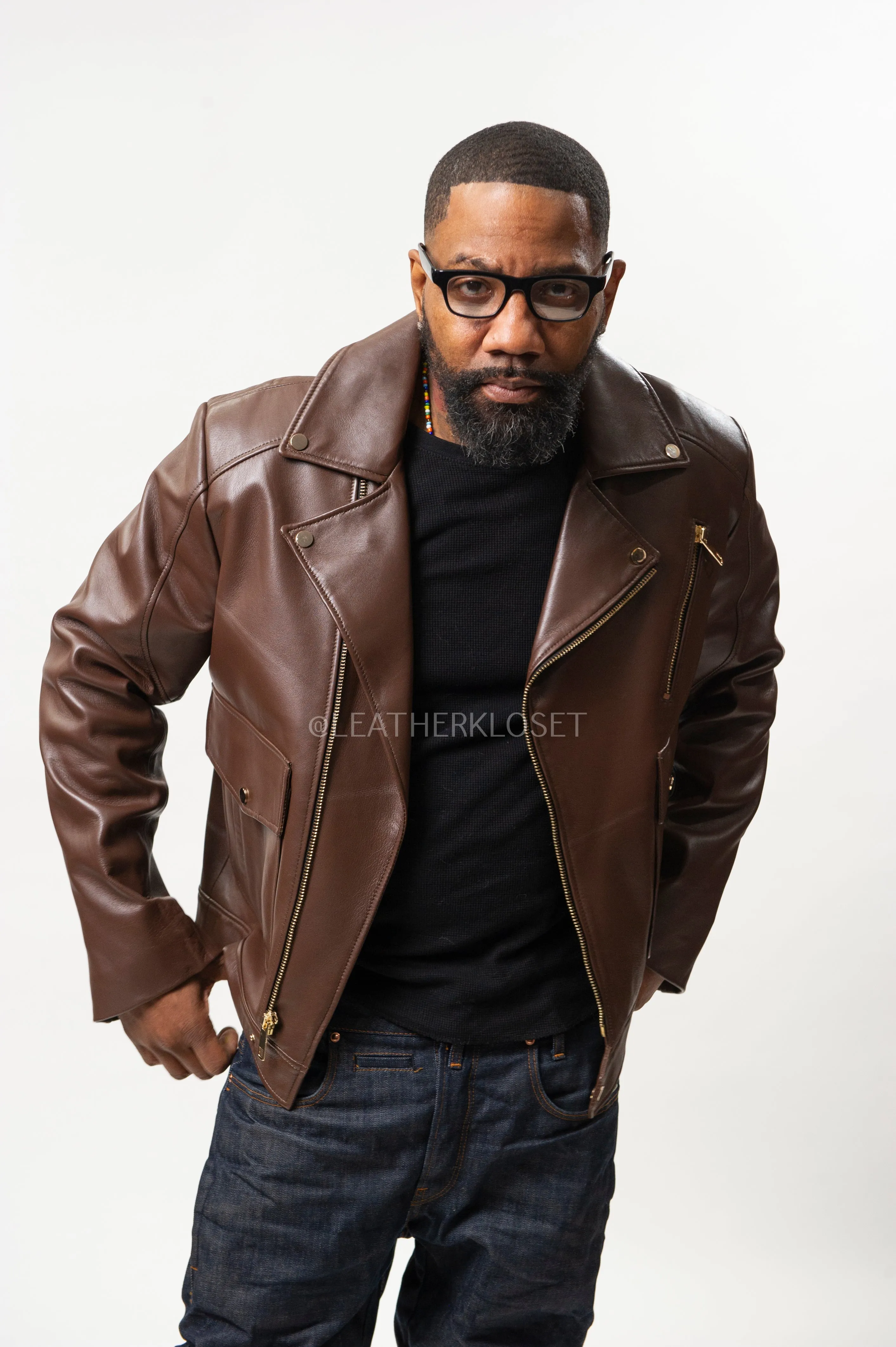 Men's Kai Classic Biker Leather Jacket [Brown]