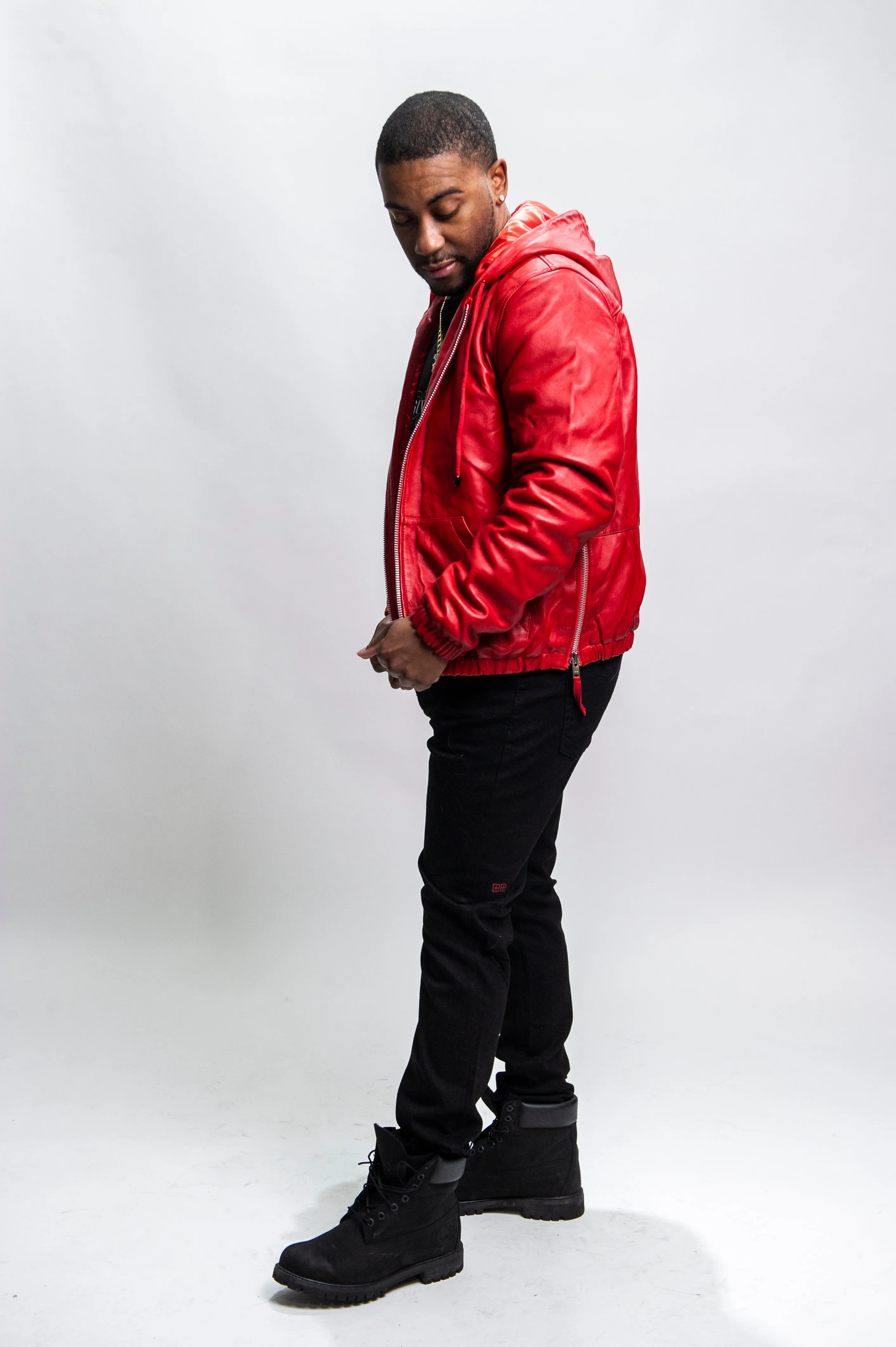 Men's Leather Hoodie [Red]