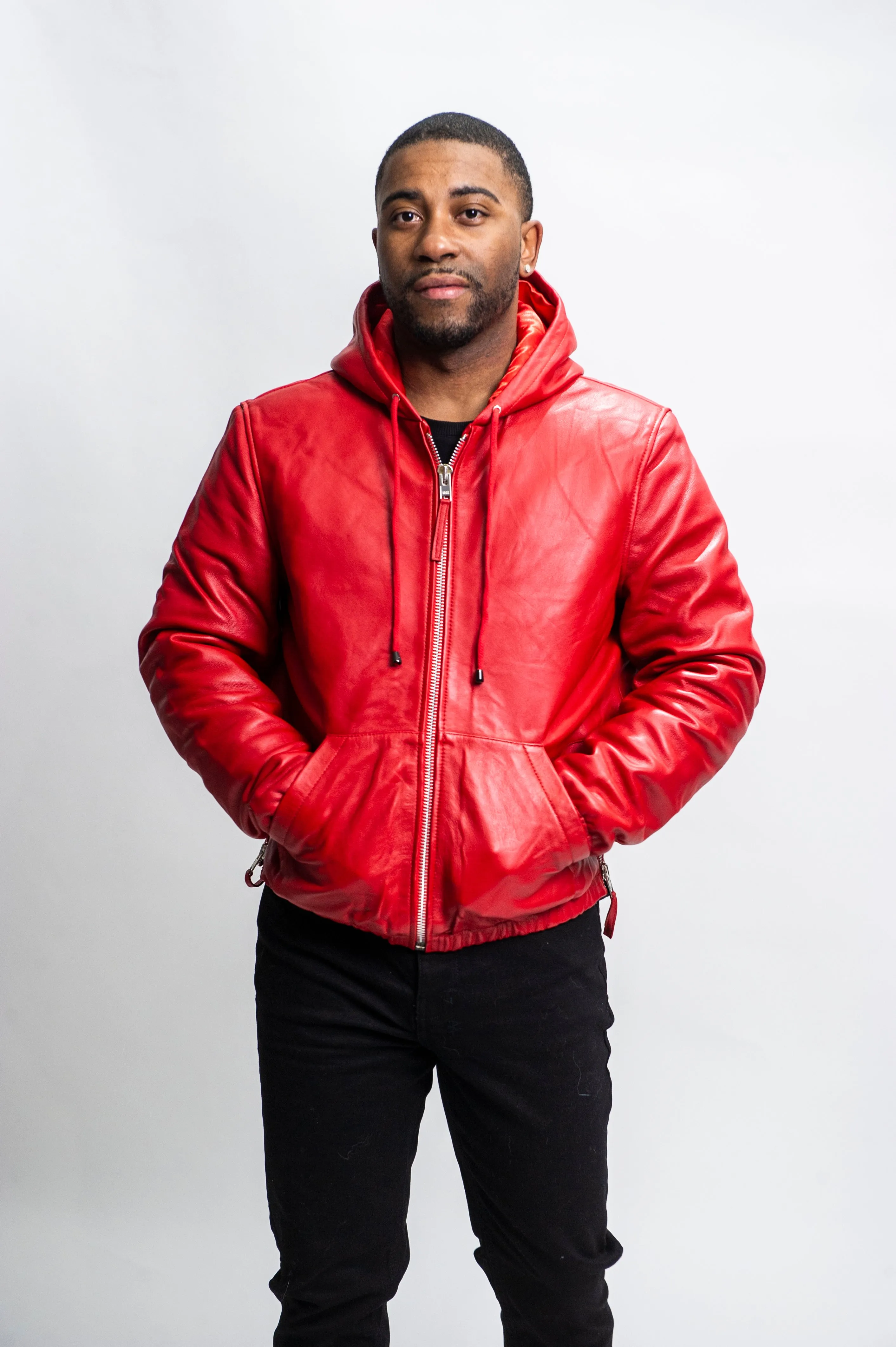 Men's Leather Hoodie [Red]