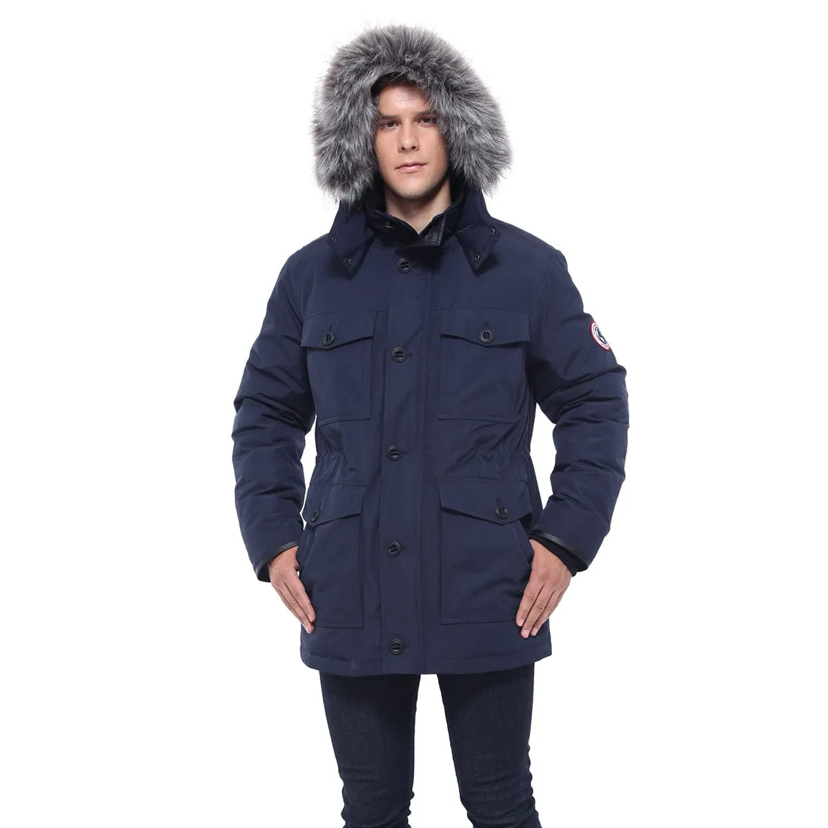 Men's Parka Jacket with Faux Fur Hood