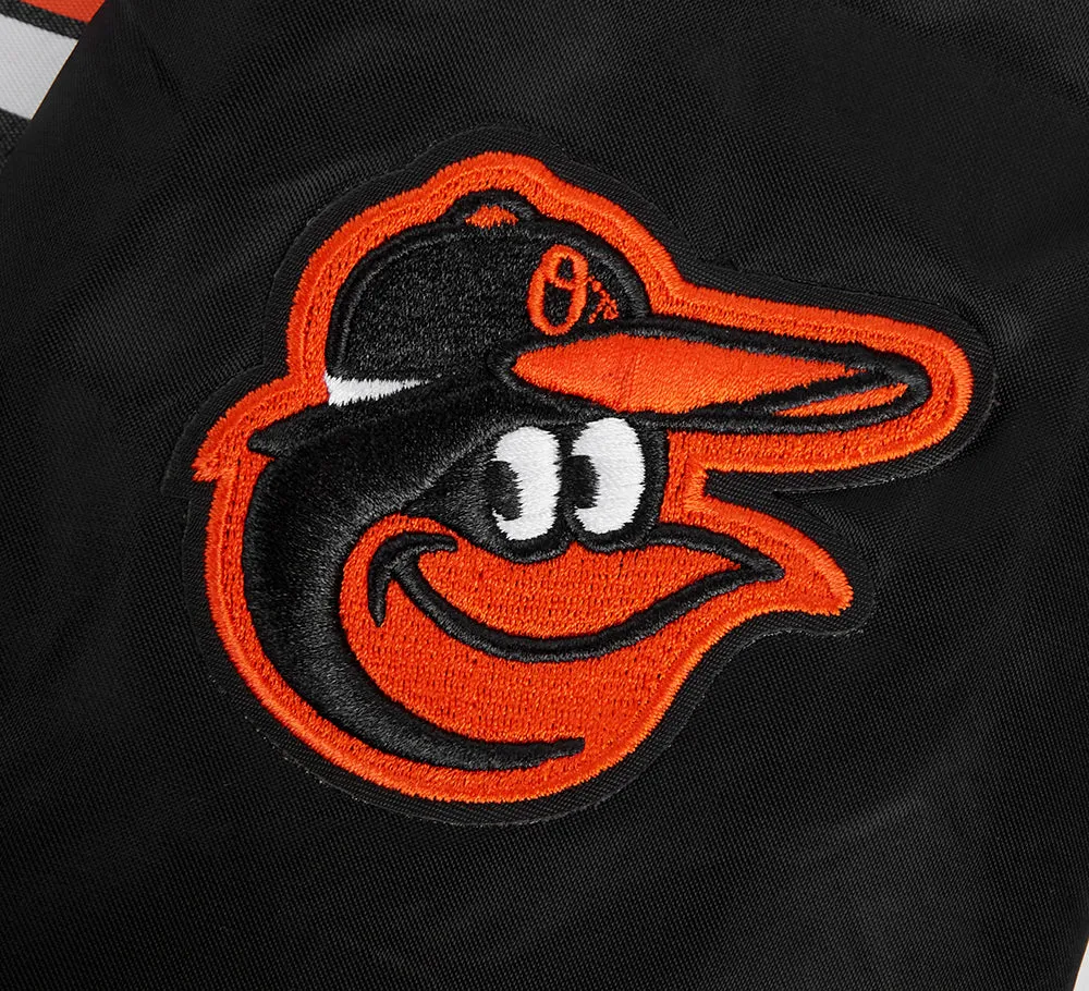 MLB BALTIMORE ORIOLES SCRIPT TAIL WOMEN'S SATIN JACKET (BLACK/ORANGE)